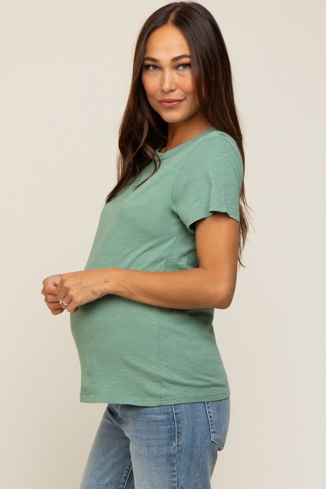 Green Slub Knit Cropped Maternity T-Shirt sold by Pinkblush product image thumbnail 2