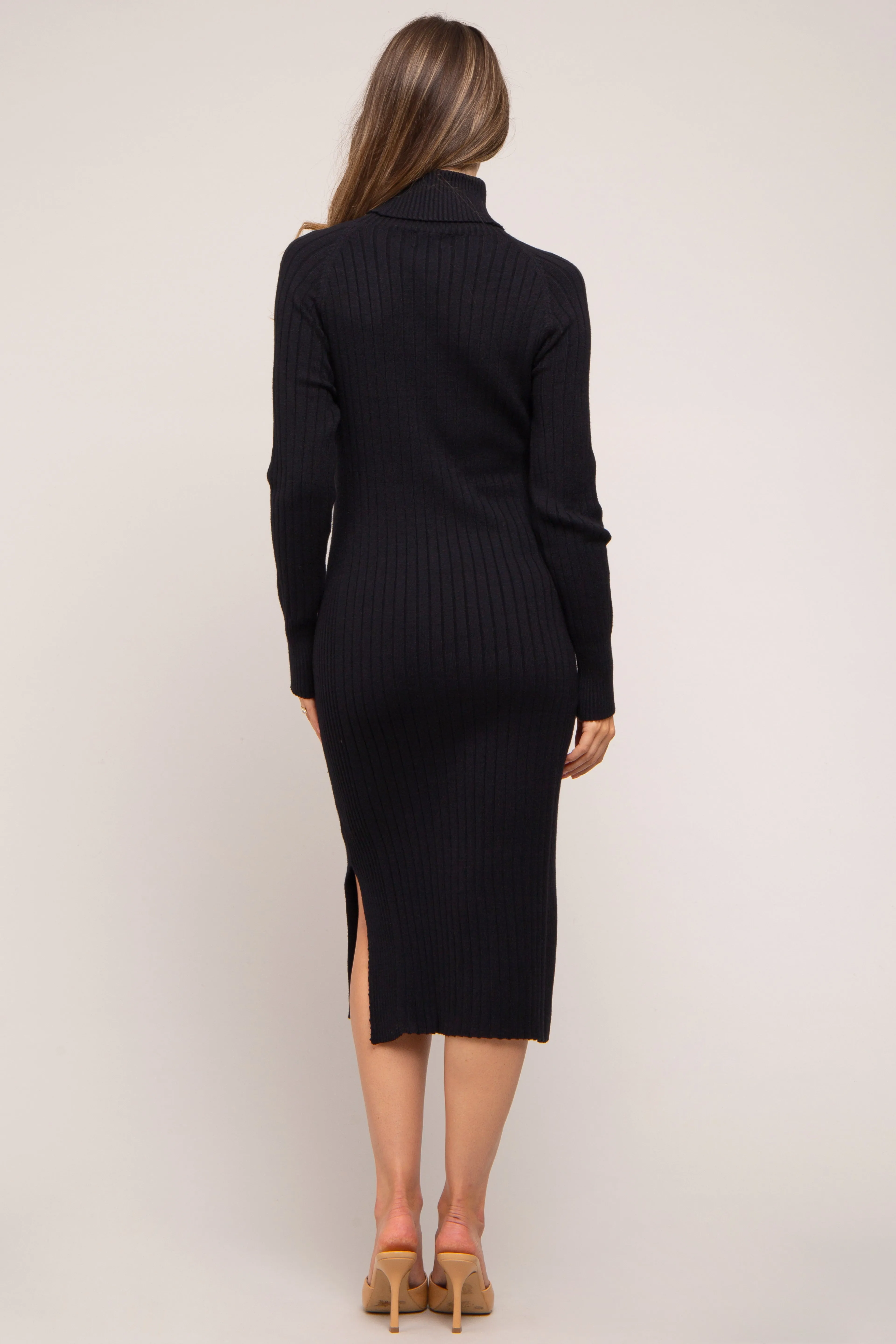 Black Long Sleeve Turtleneck Maternity Sweater Dress sold by Pinkblush product image thumbnail 3