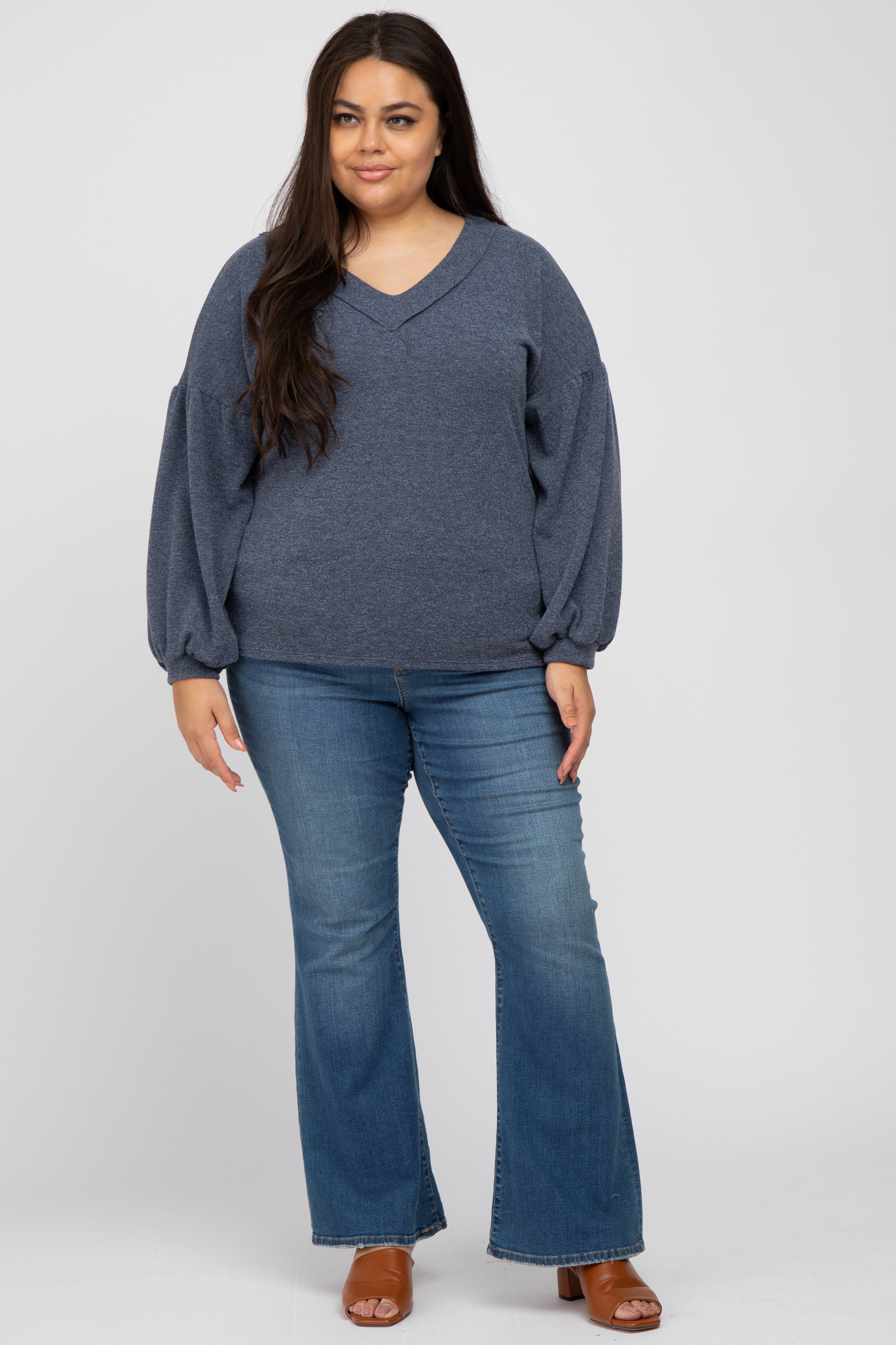 Charcoal Long Puff Sleeve Plus Top sold by Pinkblush product image thumbnail 4