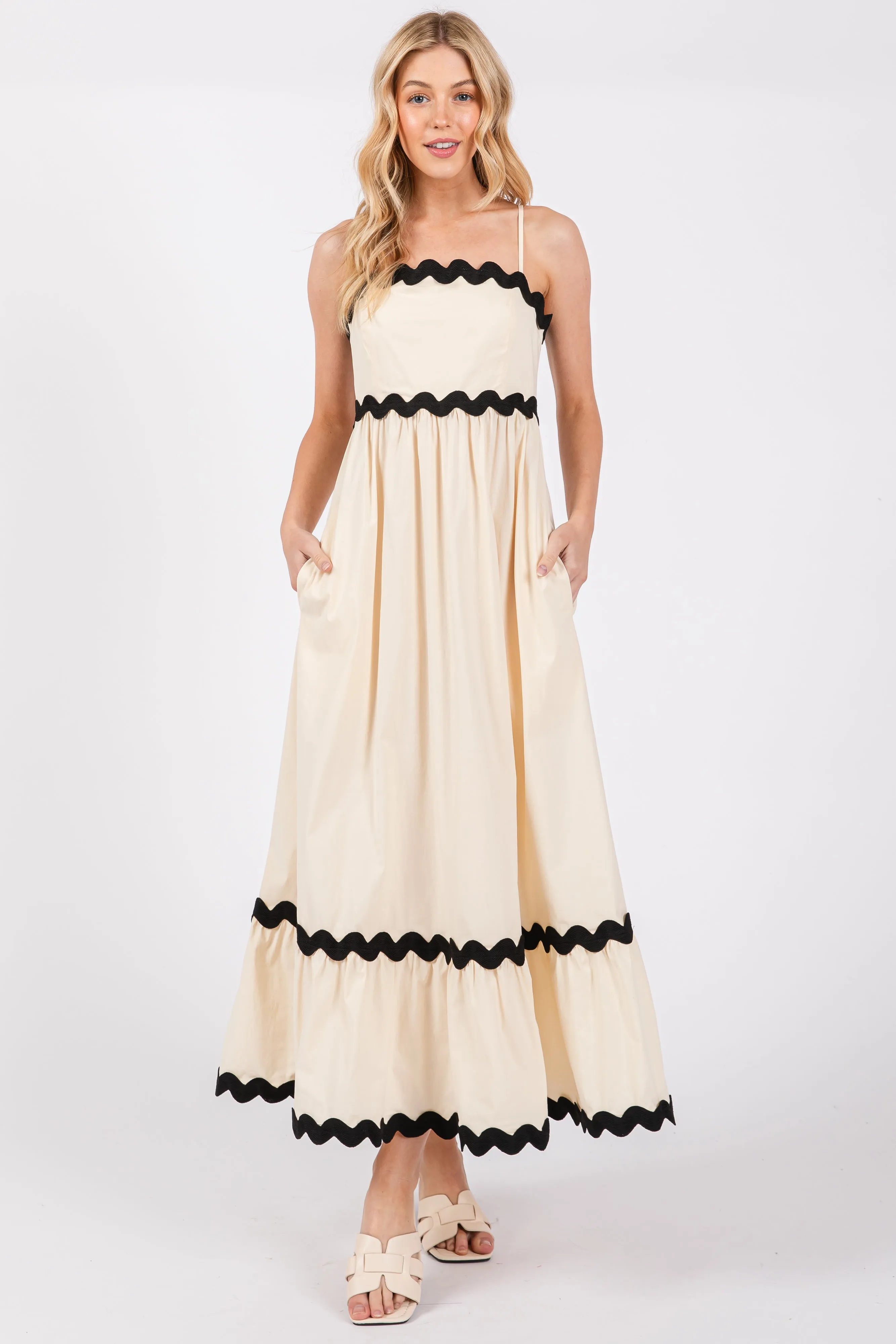 Beige Contrast Wavy Trim Maxi Dress sold by Pinkblush product image thumbnail 2