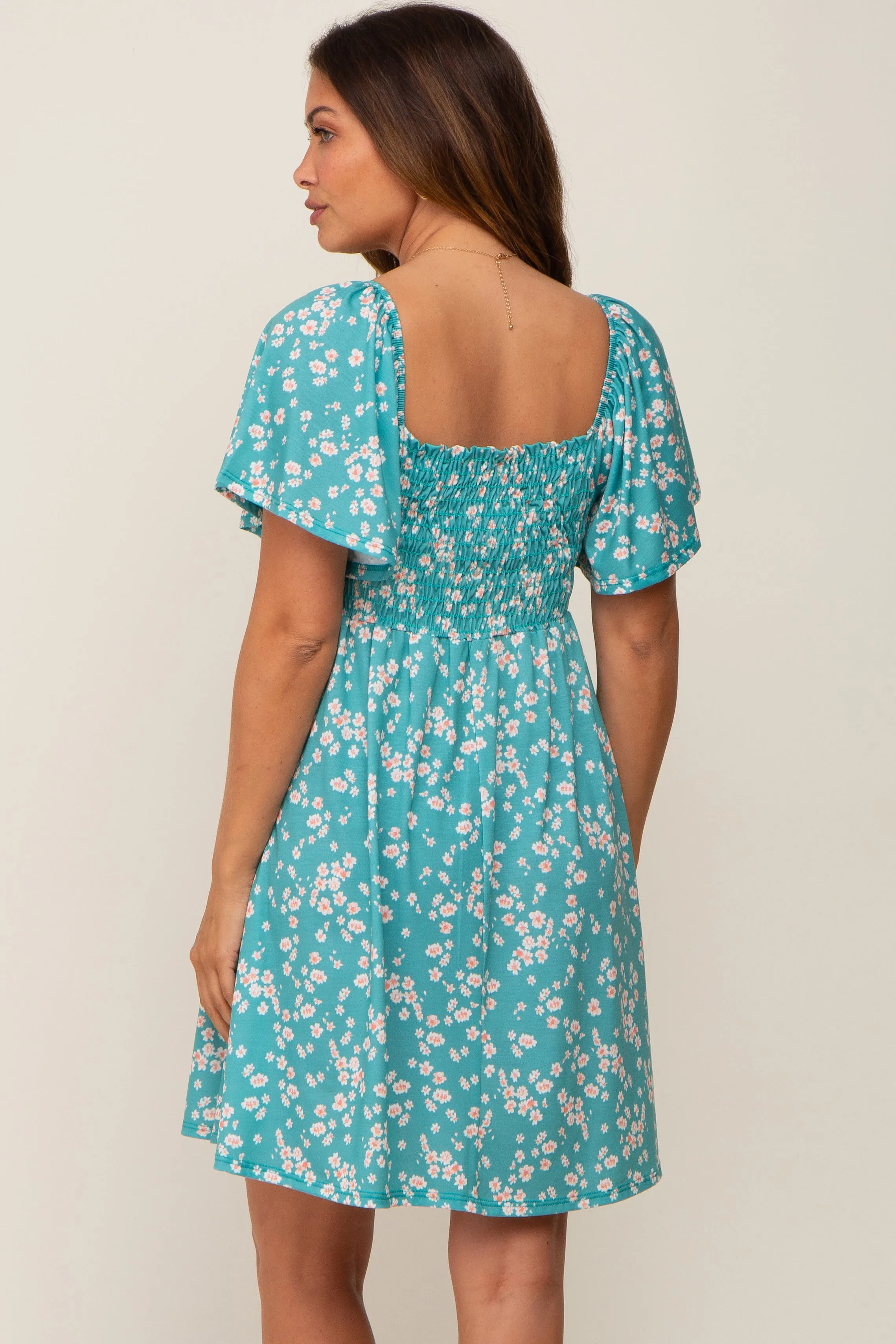 Teal Floral Smocked Maternity Dress sold by Pinkblush product image thumbnail 4