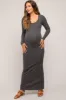 Charcoal Solid Long Sleeve Scoop Neck Maternity Maxi Dress sold by Pinkblush