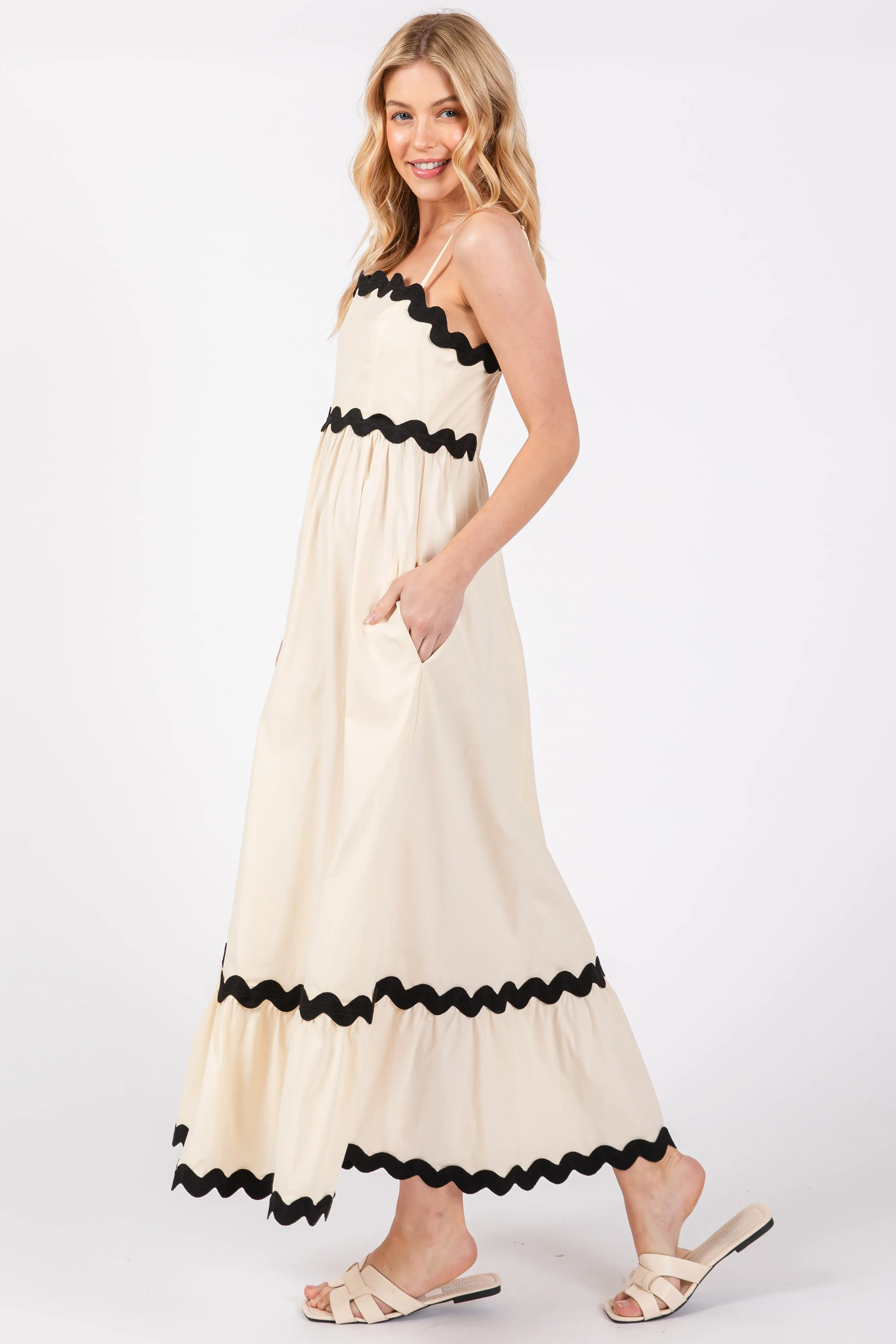 Beige Contrast Wavy Trim Maxi Dress sold by Pinkblush product image thumbnail 3