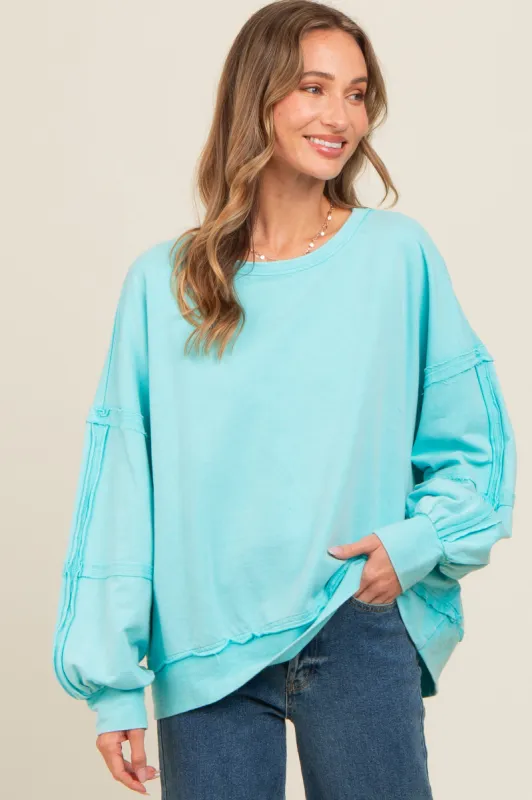 Aqua Raw Hem Detail Pullover Top sold by Pinkblush
