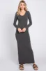 Charcoal Solid Long Sleeve Scoop Neck Maternity Maxi Dress sold by Pinkblush