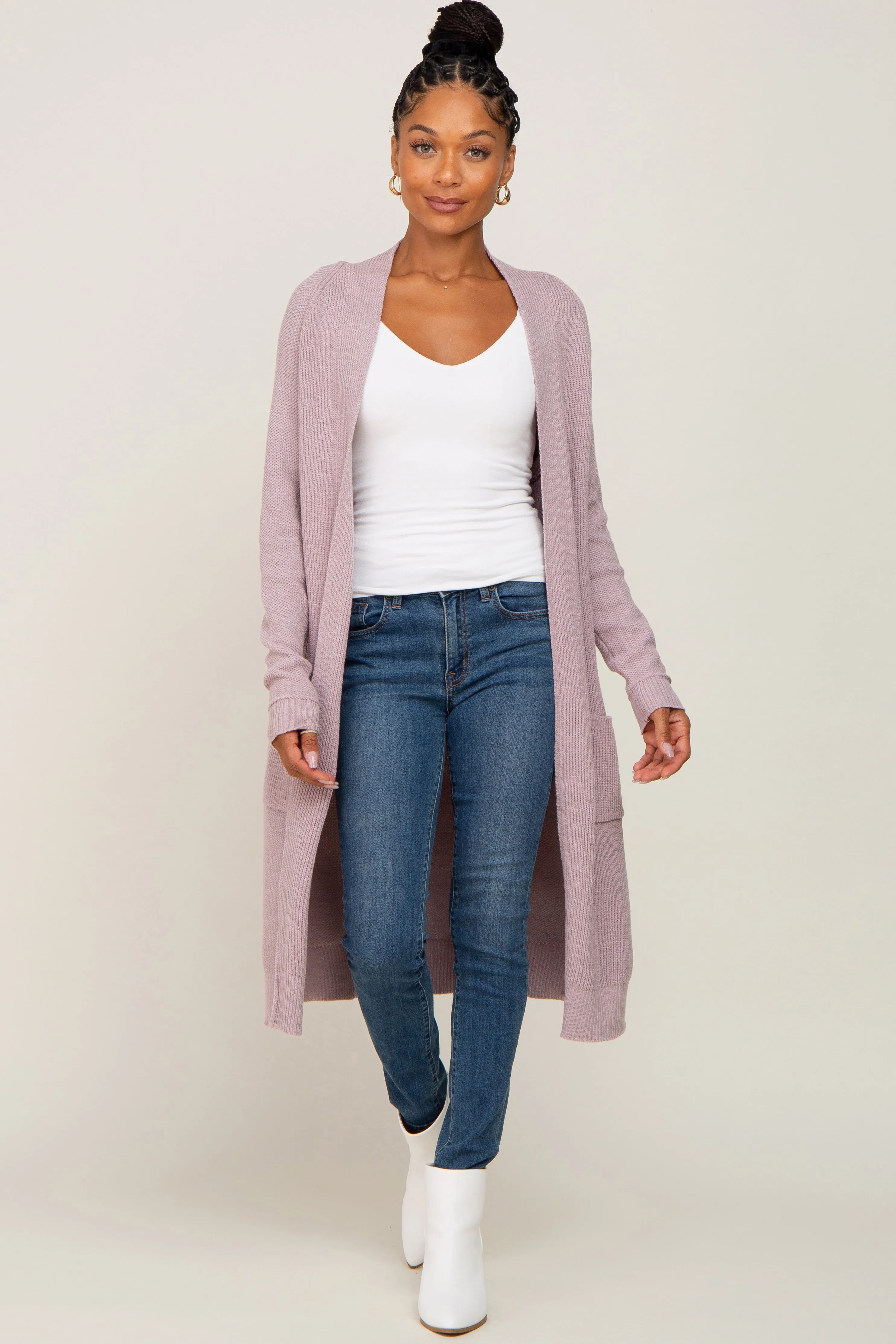 Mauve Open Front Long Maternity Cardigan sold by Pinkblush product image thumbnail 5