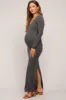 Charcoal Solid Long Sleeve Scoop Neck Maternity Maxi Dress sold by Pinkblush