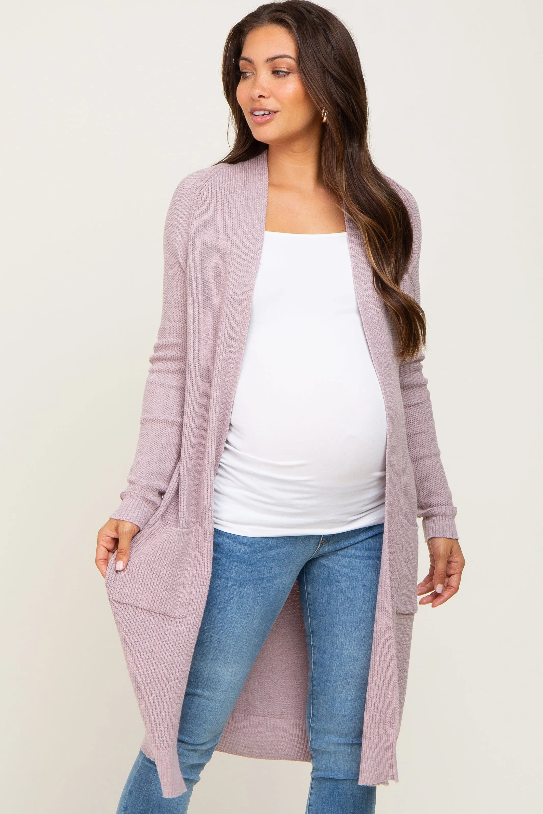 Mauve Open Front Long Maternity Cardigan sold by Pinkblush product image thumbnail 2