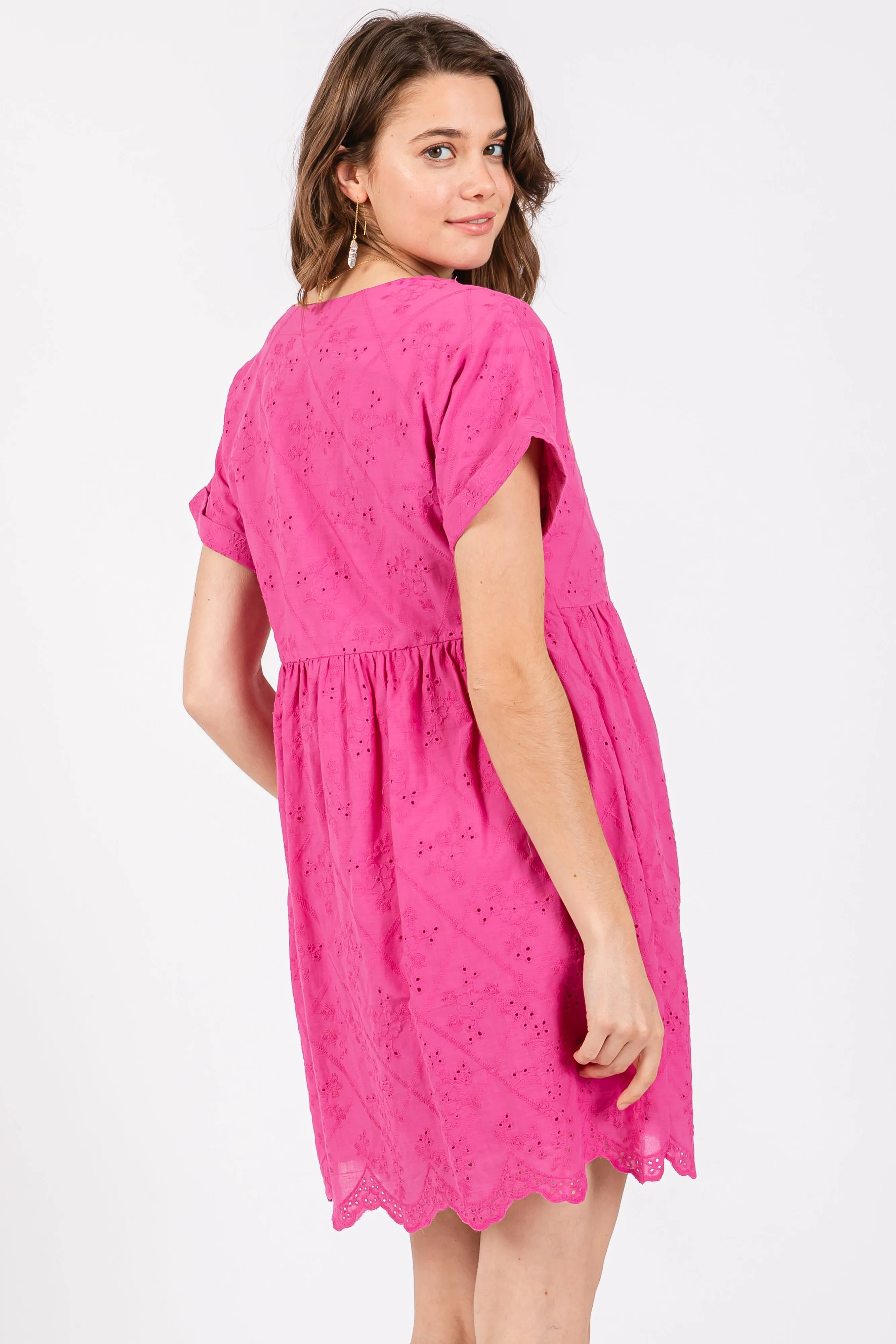 Fuchsia Eyelet Button Front Short Sleeve Dress sold by Pinkblush product image thumbnail 3
