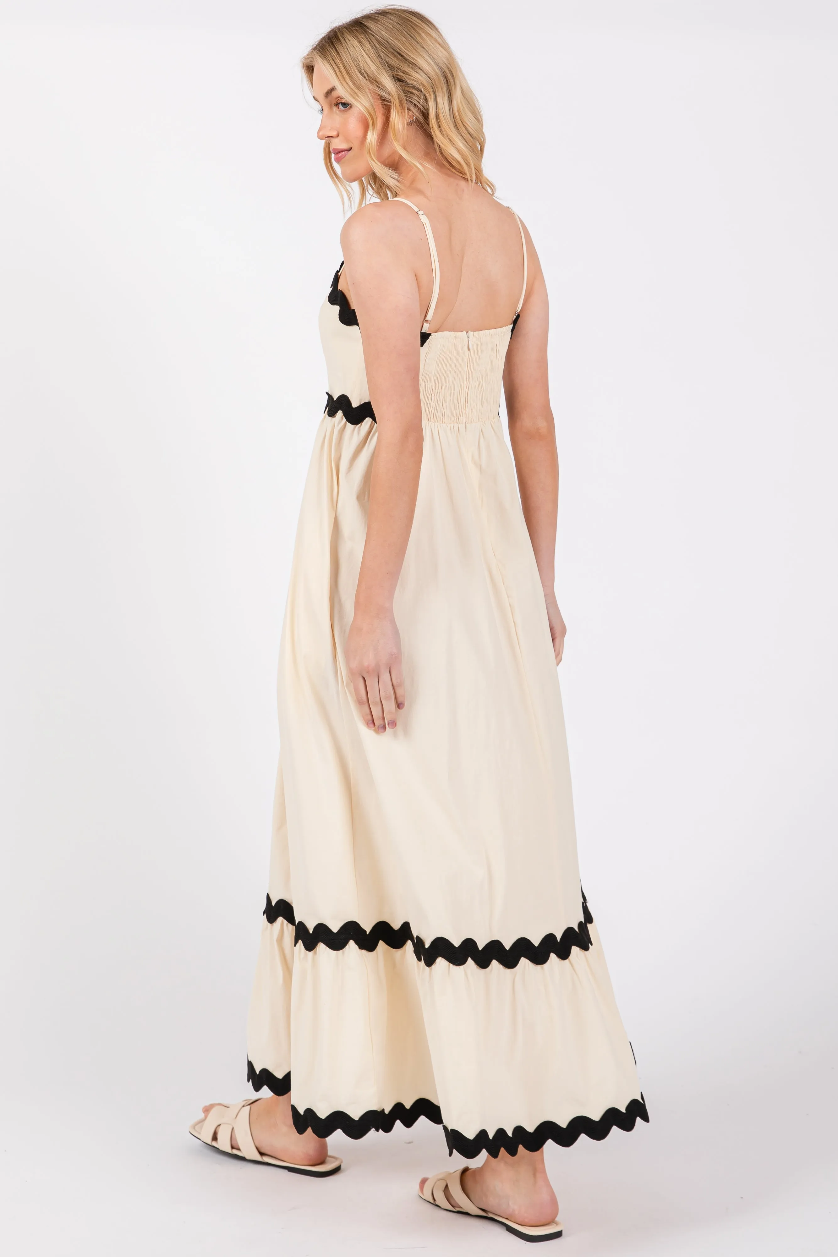 Beige Contrast Wavy Trim Maxi Dress sold by Pinkblush product image thumbnail 4