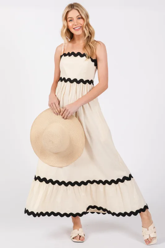 Beige Contrast Wavy Trim Maxi Dress sold by Pinkblush