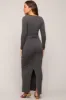 Charcoal Solid Long Sleeve Scoop Neck Maternity Maxi Dress sold by Pinkblush