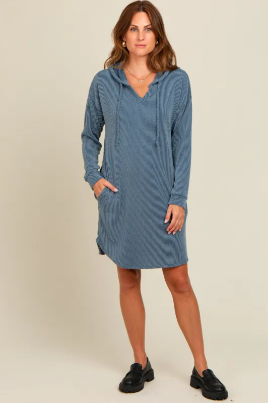 Blue Ribbed Hoodie Dress sold by Pinkblush