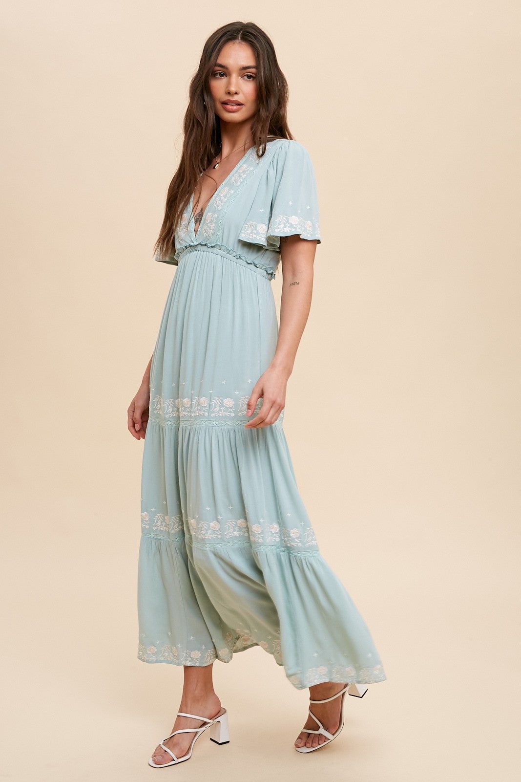 Mint Green Floral Embroidered Tiered Maxi Dress sold by Pinkblush product image thumbnail 2