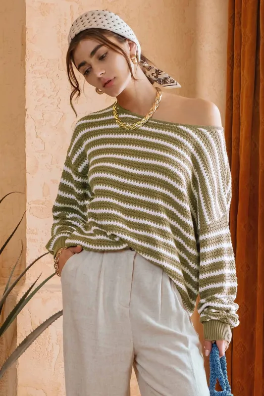 Olive Striped Sweater sold by Pinkblush