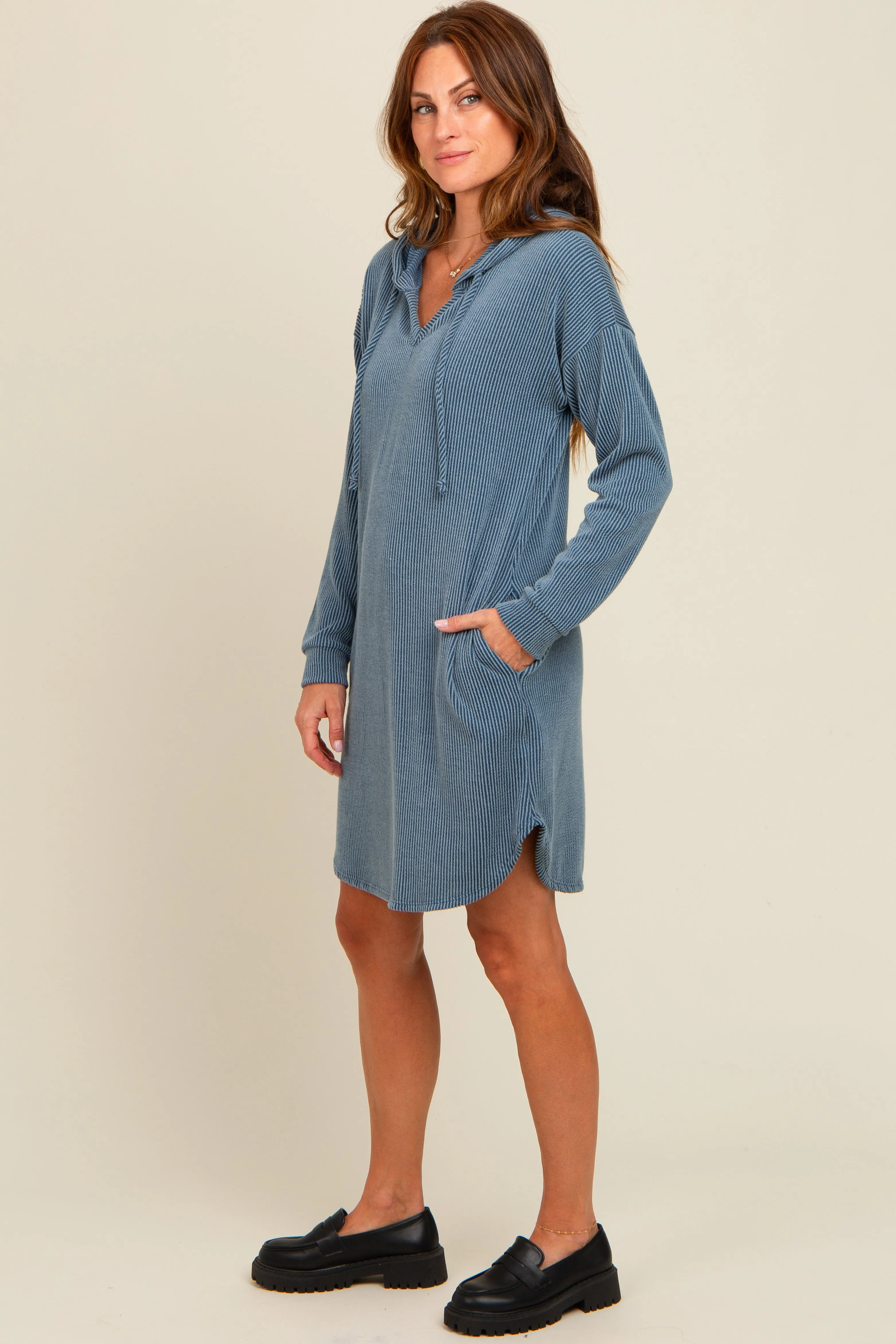 Blue Ribbed Hoodie Dress sold by Pinkblush product image thumbnail 2