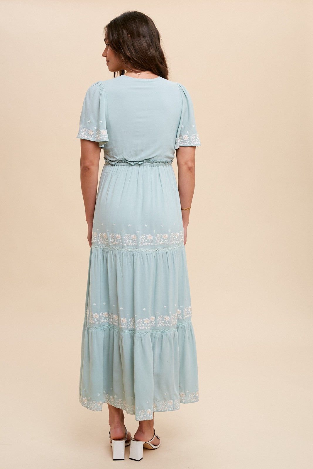 Mint Green Floral Embroidered Tiered Maxi Dress sold by Pinkblush product image thumbnail 3
