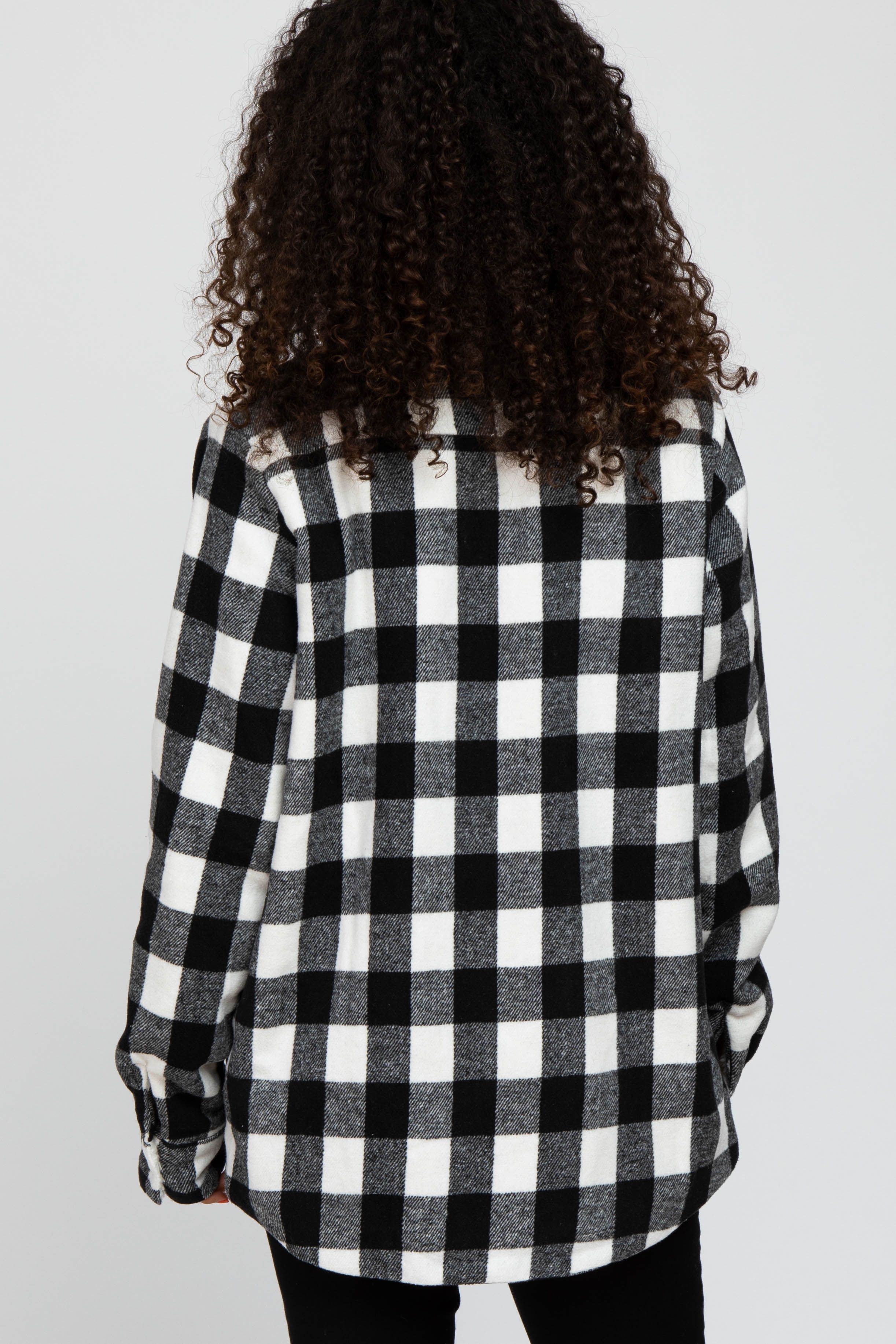 White Black Plaid Sherpa Lined Jacket sold by Pinkblush product image thumbnail 3