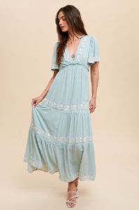 Mint Green Floral Embroidered Tiered Maxi Dress sold by Pinkblush