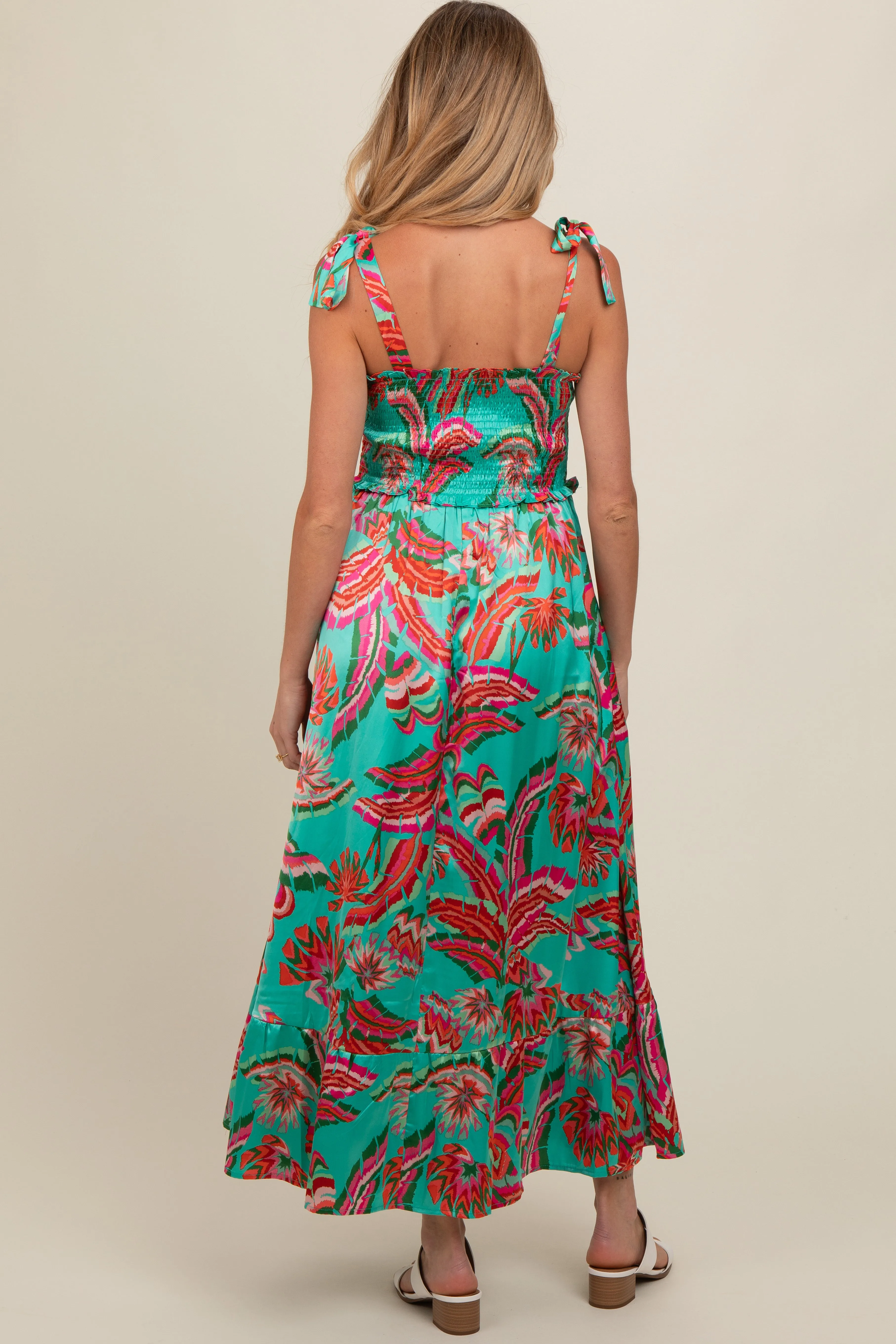 Turquoise Printed Smocked Bodice Maternity Maxi Dress sold by Pinkblush product image thumbnail 3