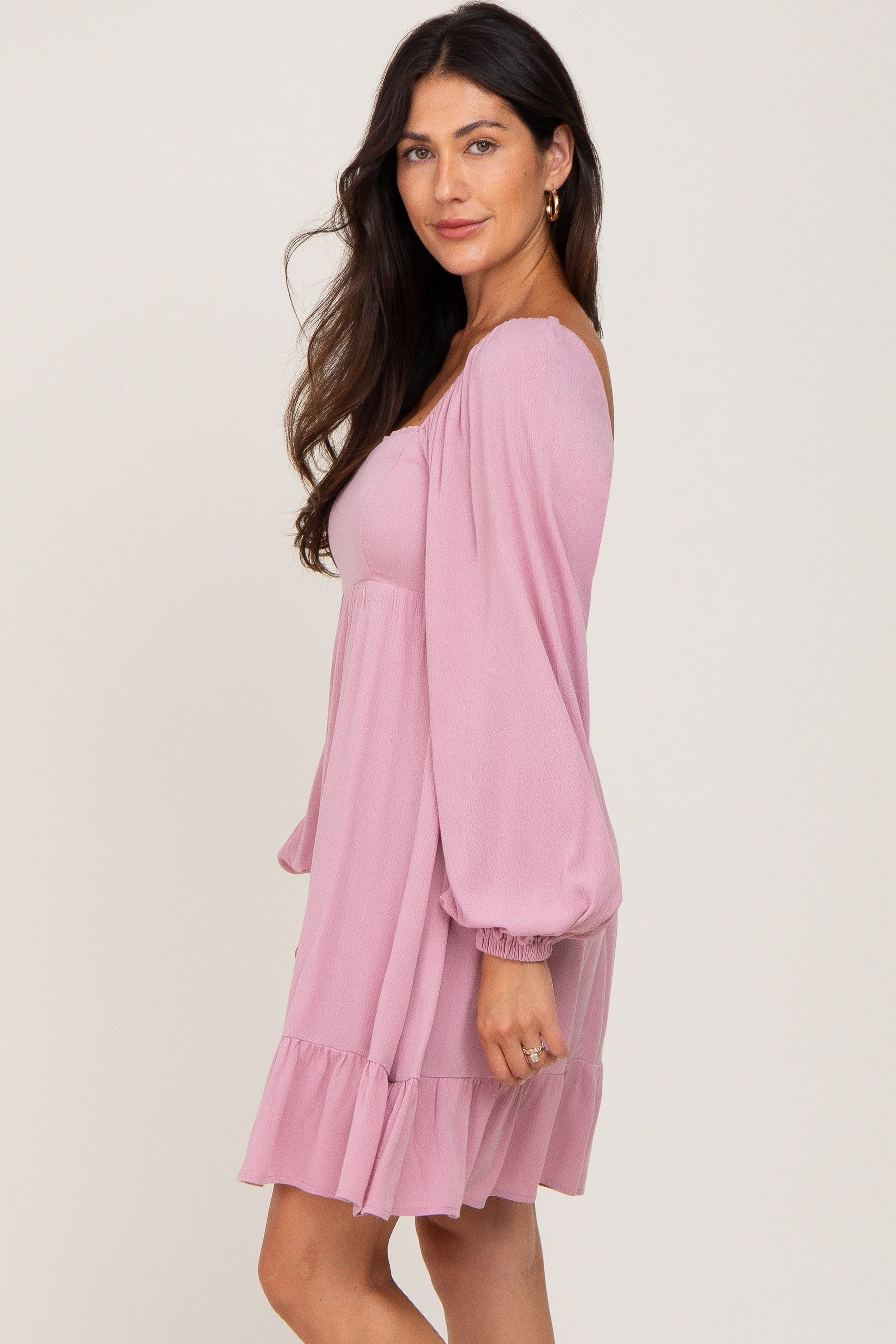 Mauve Square Neck Puff Long Sleeve Dress sold by Pinkblush product image thumbnail 2