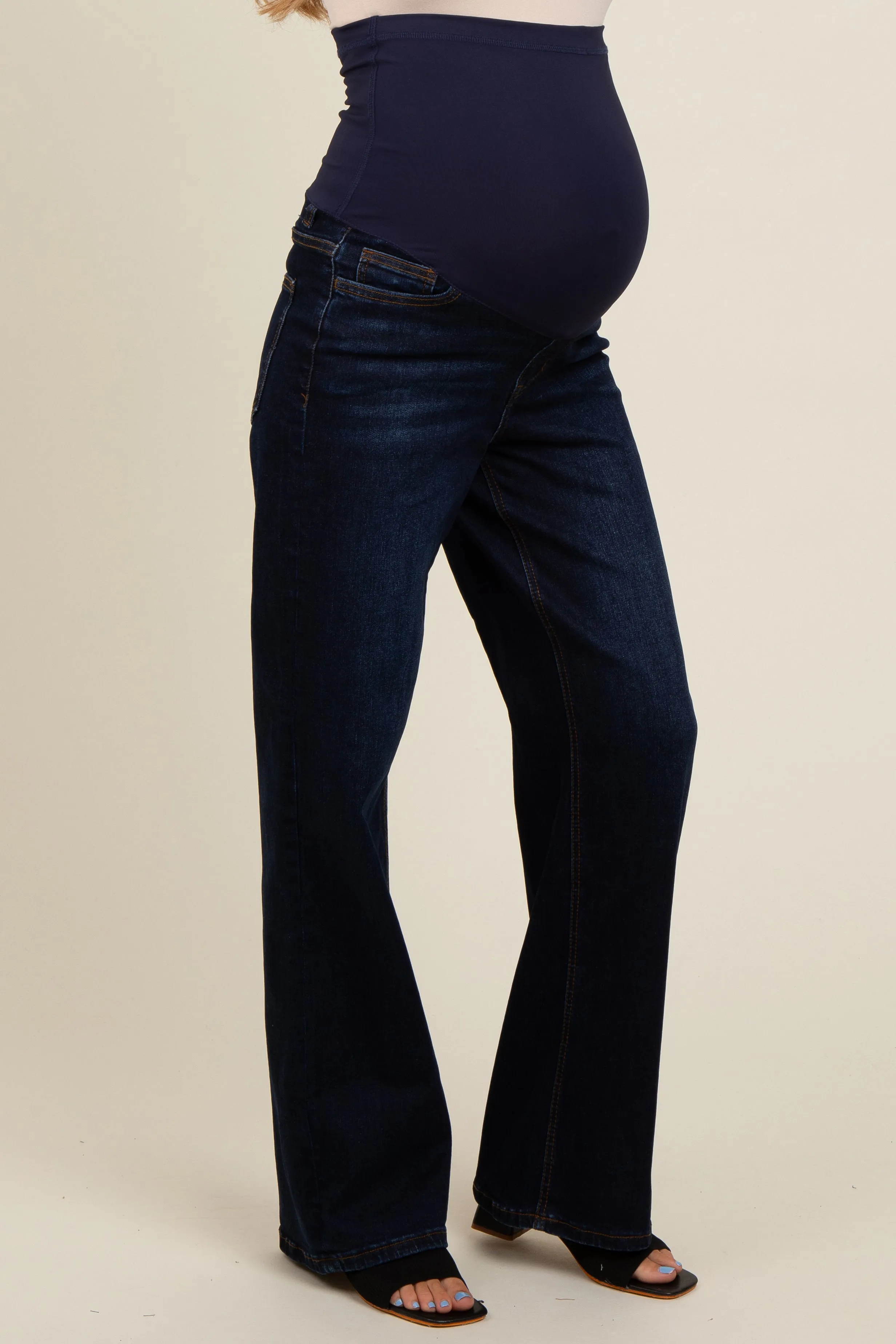Navy Blue Basic Wide Leg Maternity Jeans sold by Pinkblush product image thumbnail 3