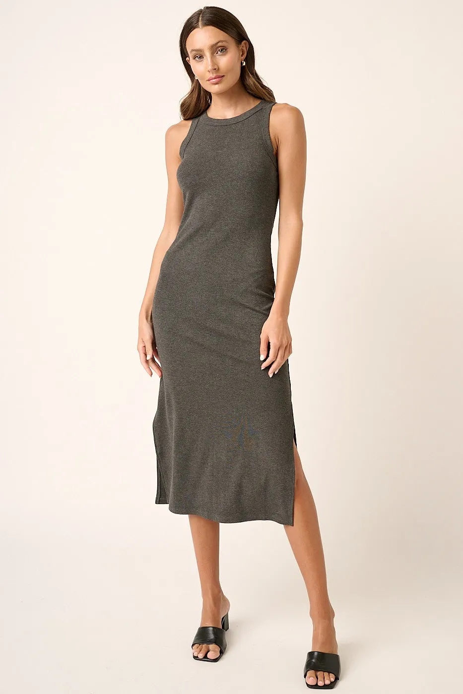 Charcoal Ribbed Side Slit Tank Dress sold by Pinkblush product image thumbnail 2