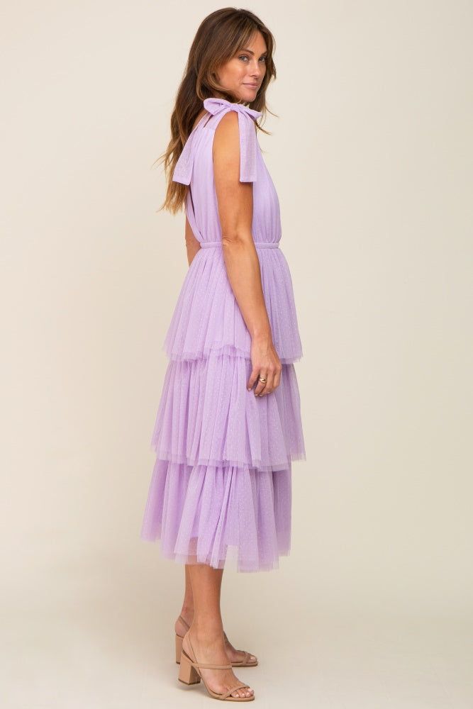 Lavender Sleeveless Tiered Tie Strap Tulle Midi Dress sold by Pinkblush product image thumbnail 2