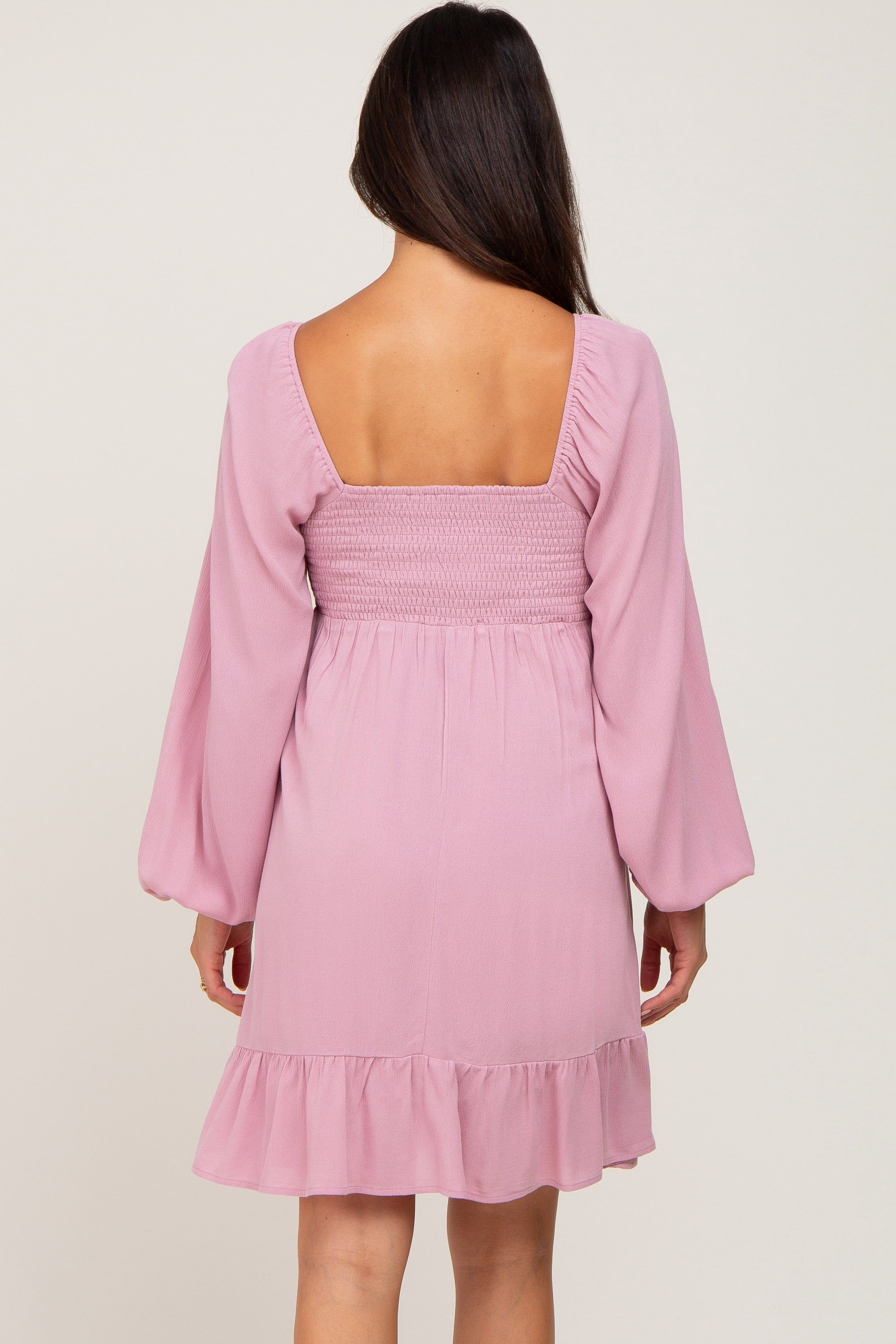 Mauve Square Neck Puff Long Sleeve Dress sold by Pinkblush product image thumbnail 3