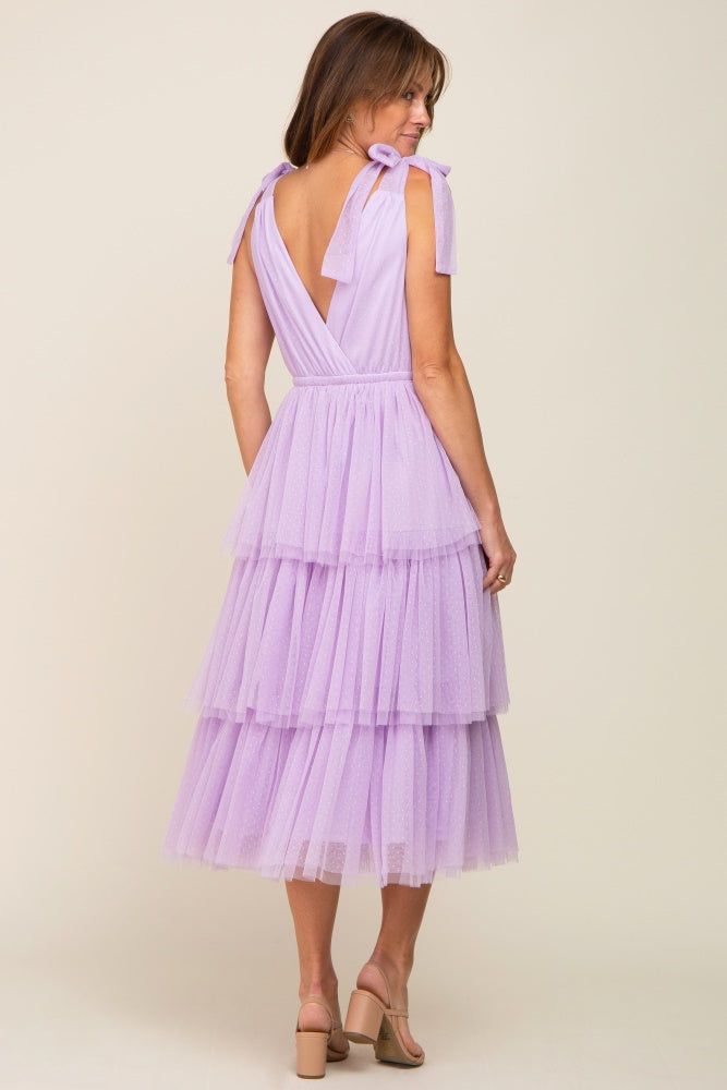 Lavender Sleeveless Tiered Tie Strap Tulle Midi Dress sold by Pinkblush product image thumbnail 3
