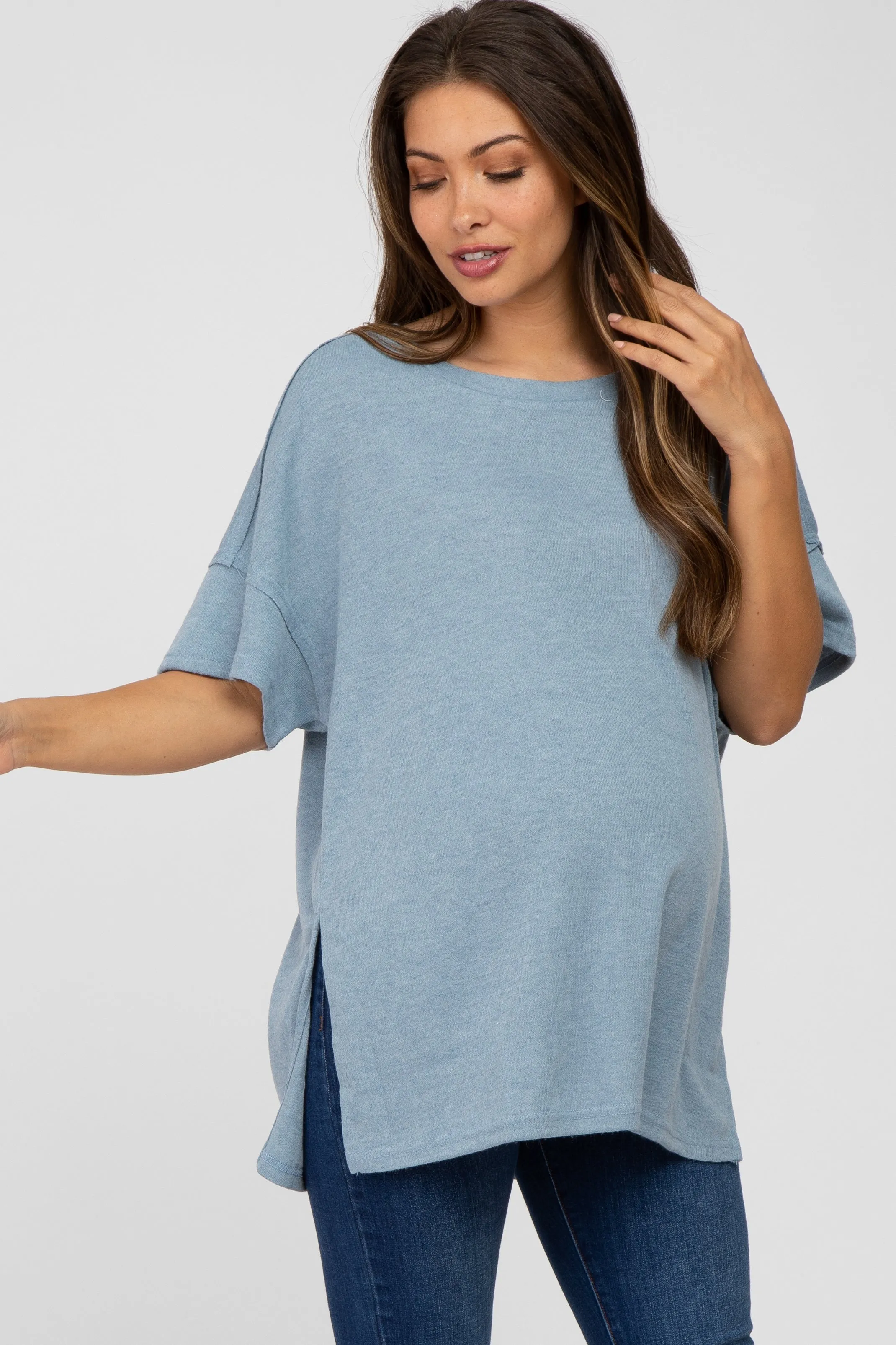 Blue Knit Oversized Maternity Top sold by Pinkblush