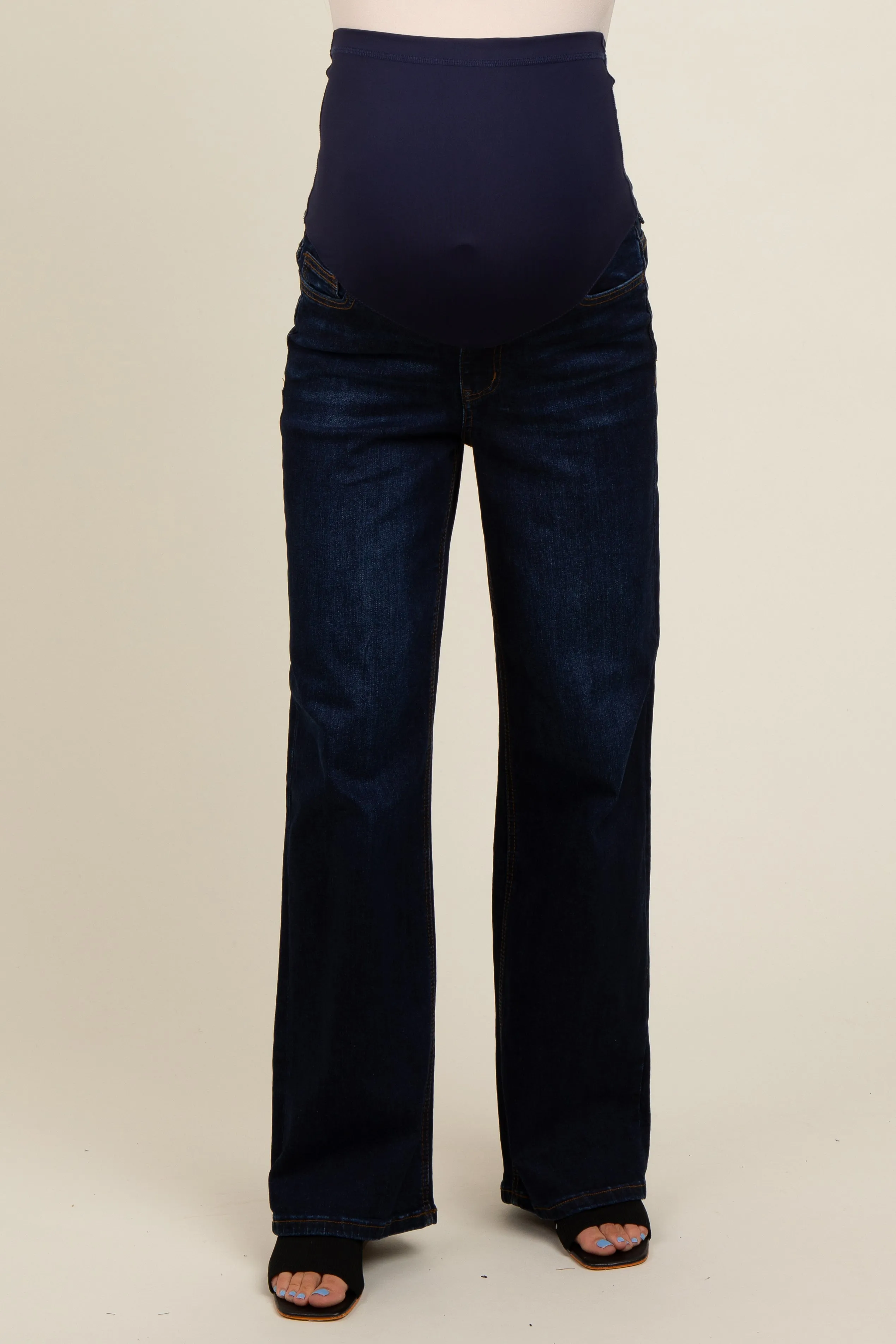 Navy Blue Basic Wide Leg Maternity Jeans sold by Pinkblush product image thumbnail 2
