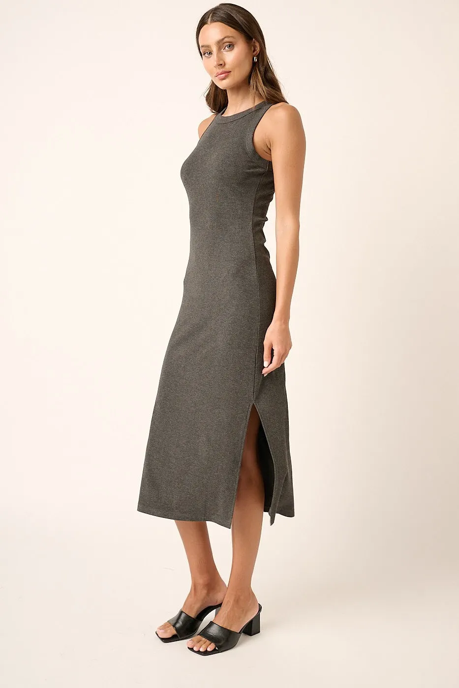 Charcoal Ribbed Side Slit Tank Dress sold by Pinkblush