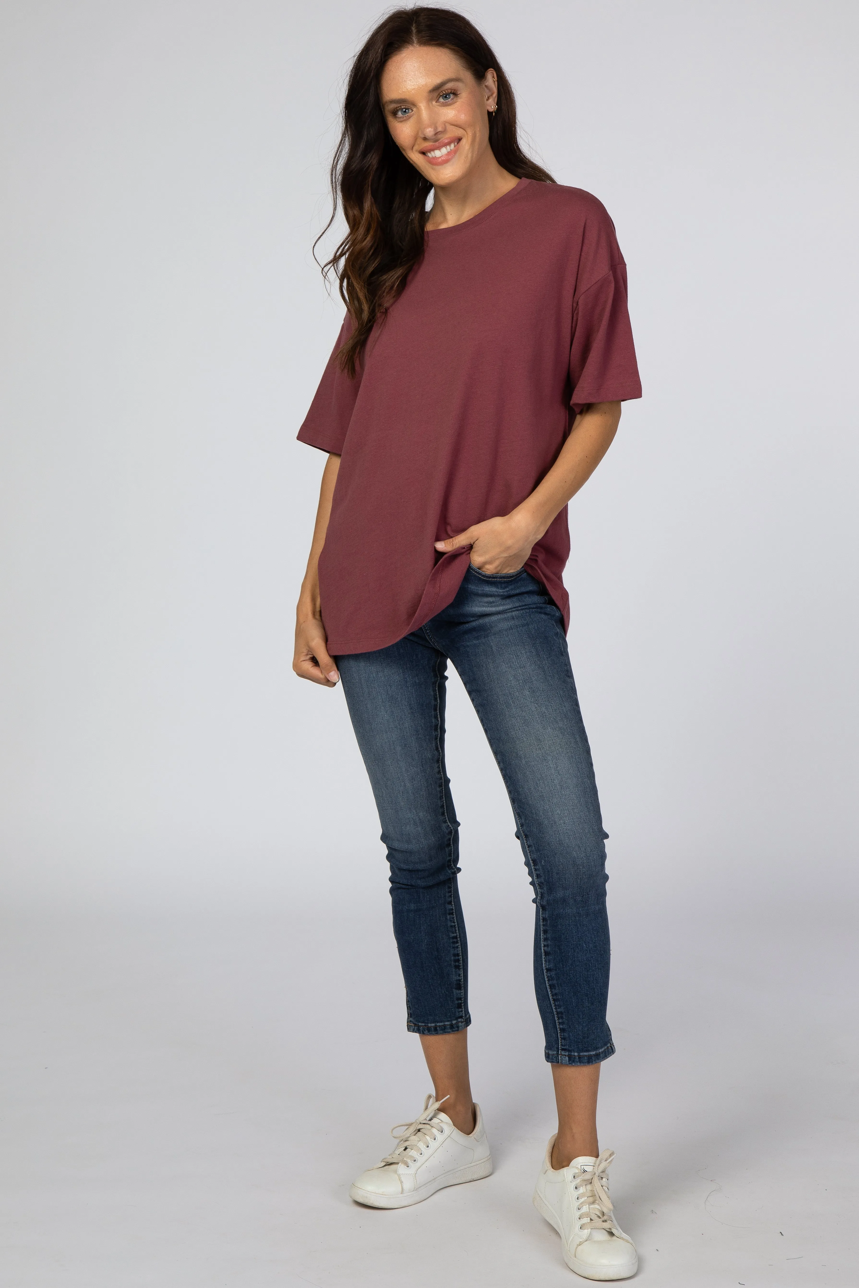 Burgundy Basic Short Sleeve Tee sold by Pinkblush product image thumbnail 4