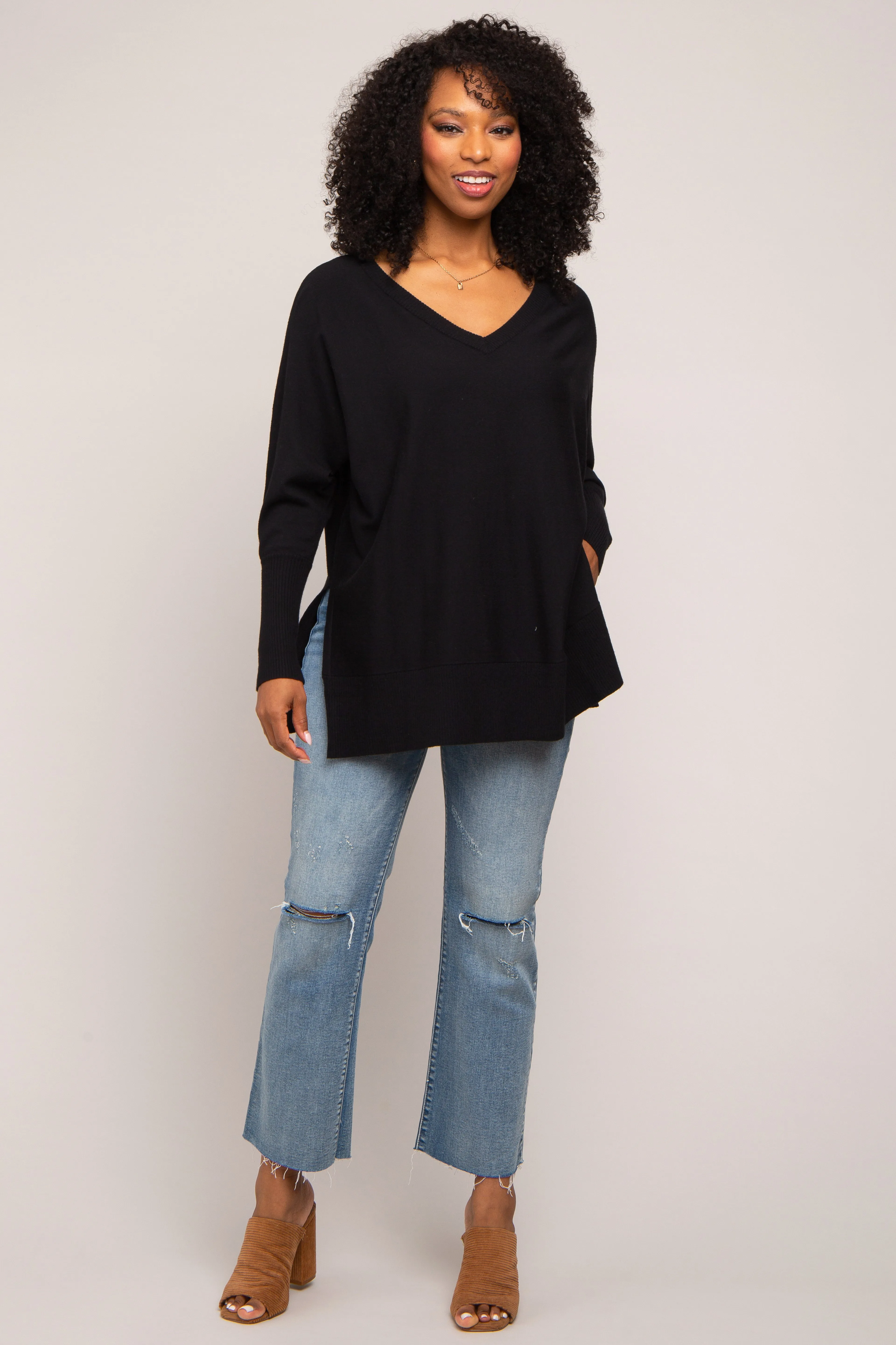 Black Knit Long Dolman Sleeve Maternity Top sold by Pinkblush product image thumbnail 5