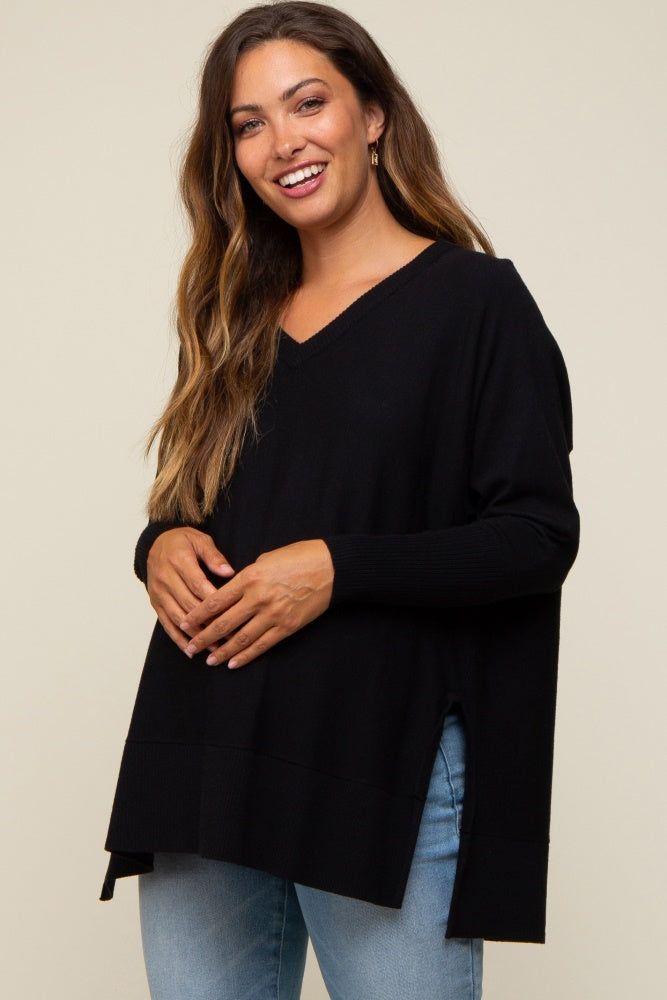 Black Knit Long Dolman Sleeve Maternity Top sold by Pinkblush product image thumbnail 2