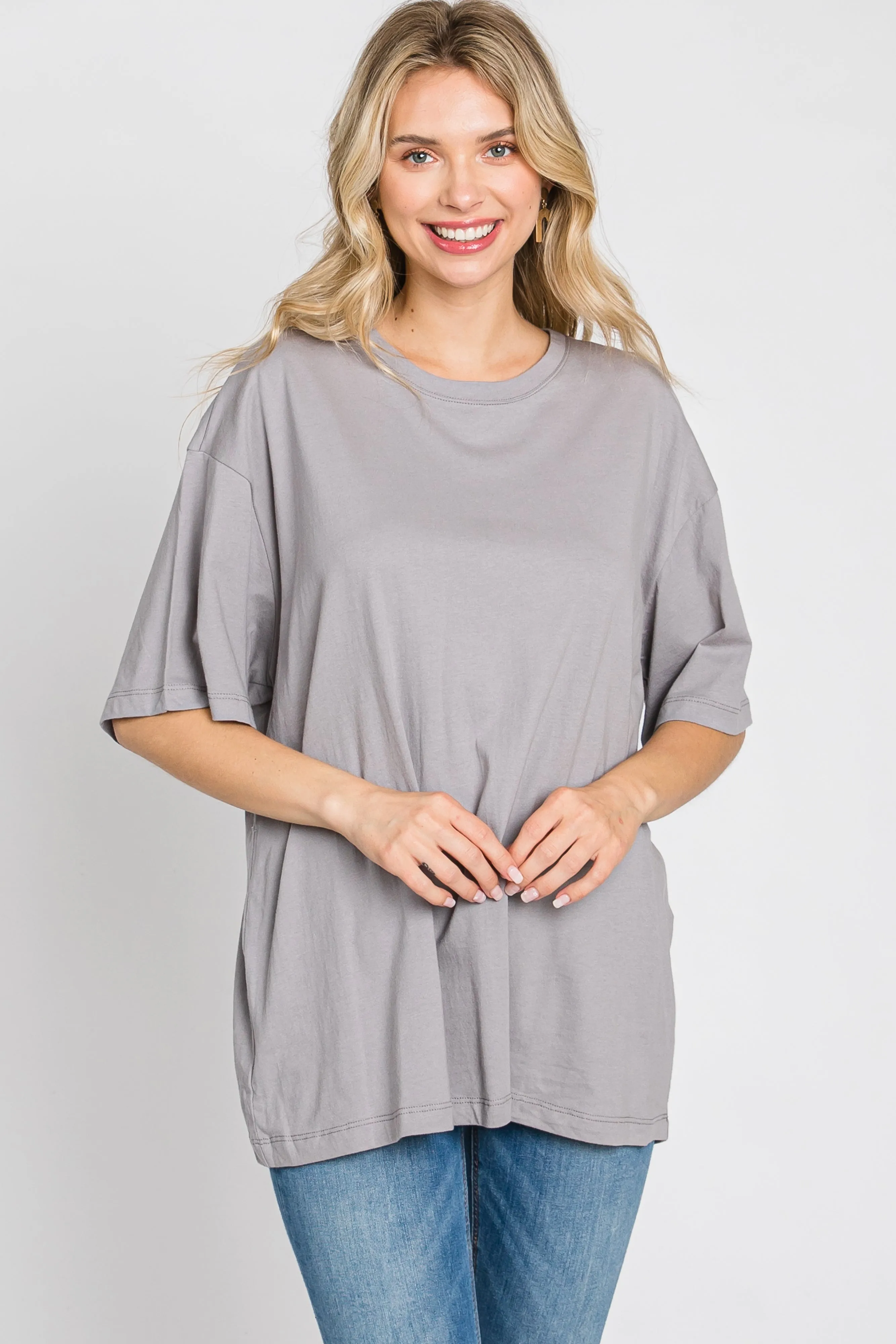 Grey Basic Oversized Tee sold by Pinkblush product image thumbnail 3
