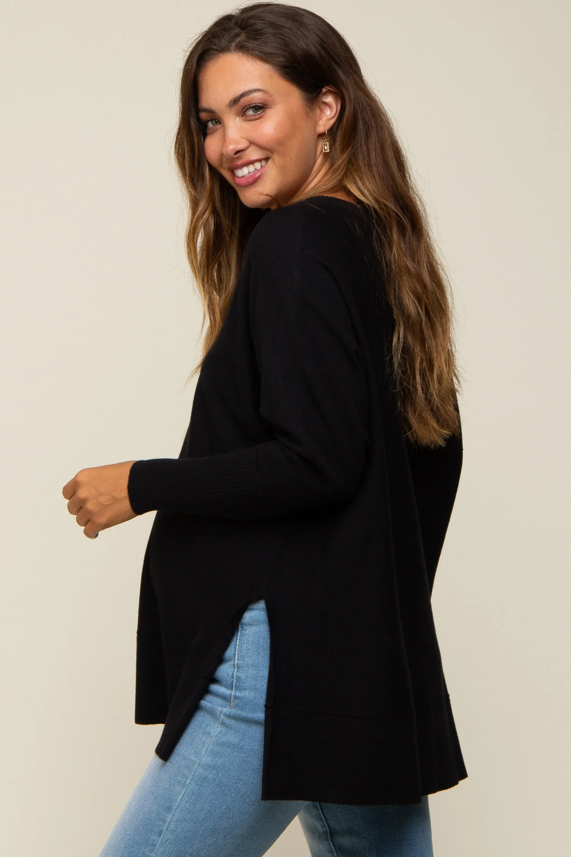 Black Knit Long Dolman Sleeve Maternity Top sold by Pinkblush product image thumbnail 3