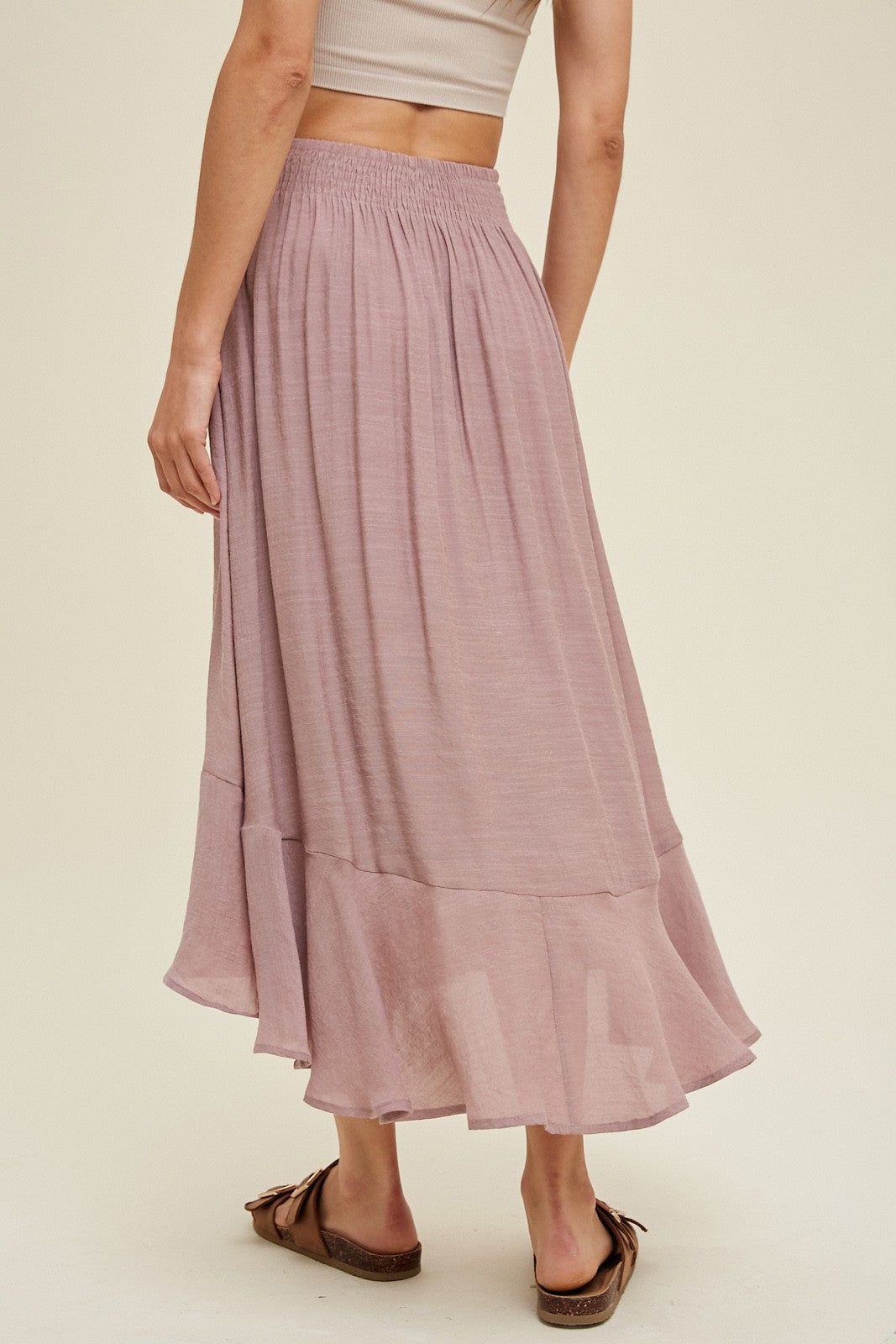 Mauve Button-Up Midi Skirt With Drawstring sold by Pinkblush product image thumbnail 4