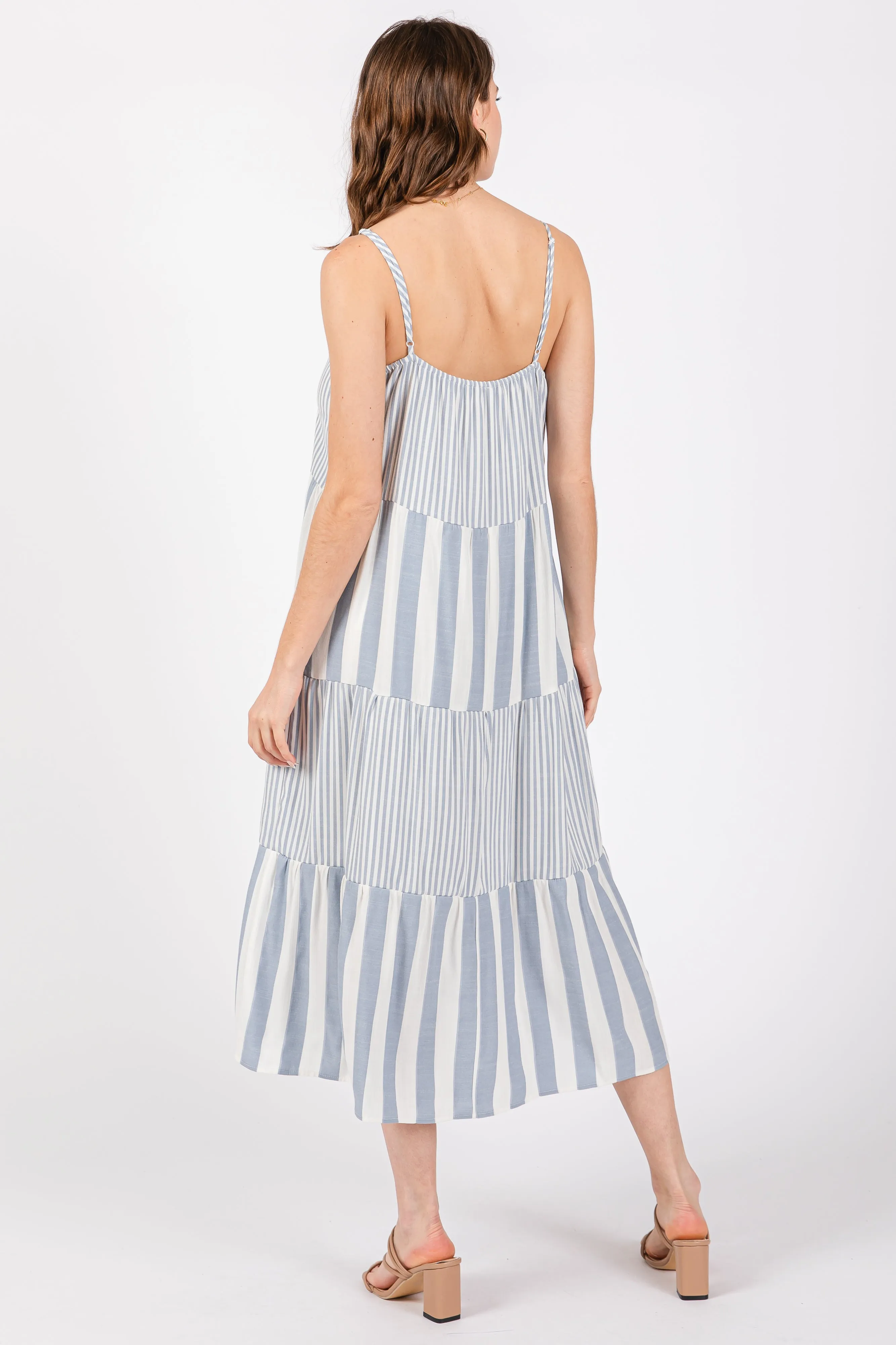 Blue Striped Side Pocket Midi Dress sold by Pinkblush product image thumbnail 3
