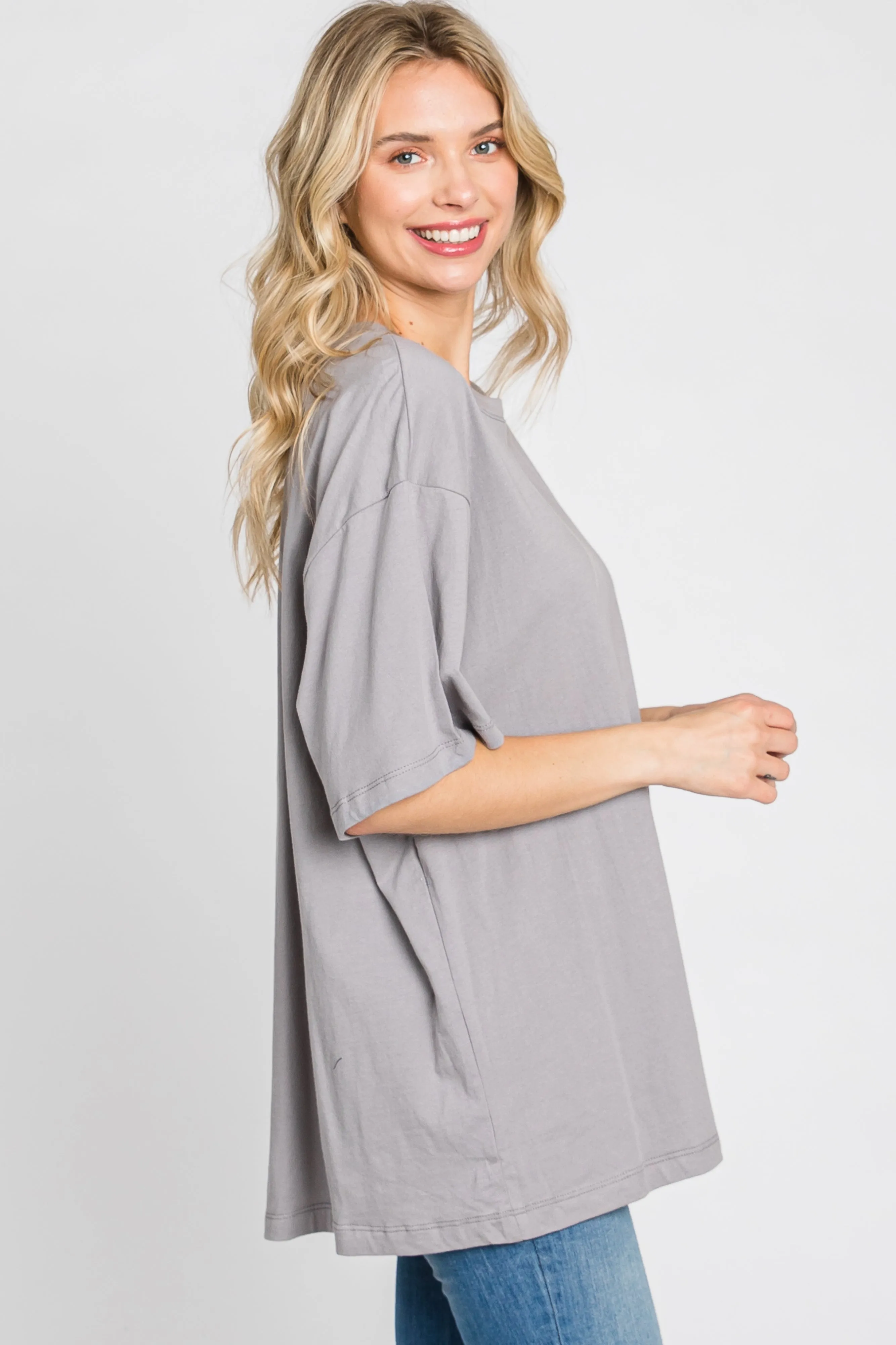 Grey Basic Oversized Tee sold by Pinkblush product image thumbnail 4
