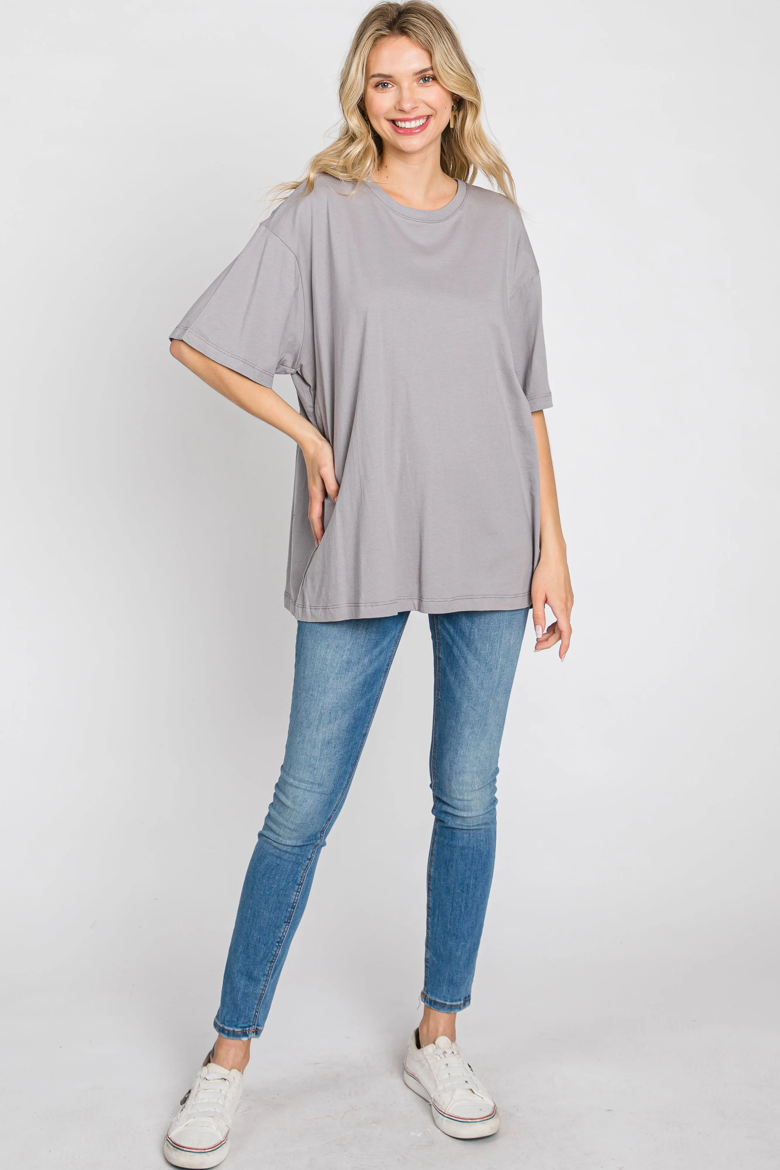 Grey Basic Oversized Tee sold by Pinkblush