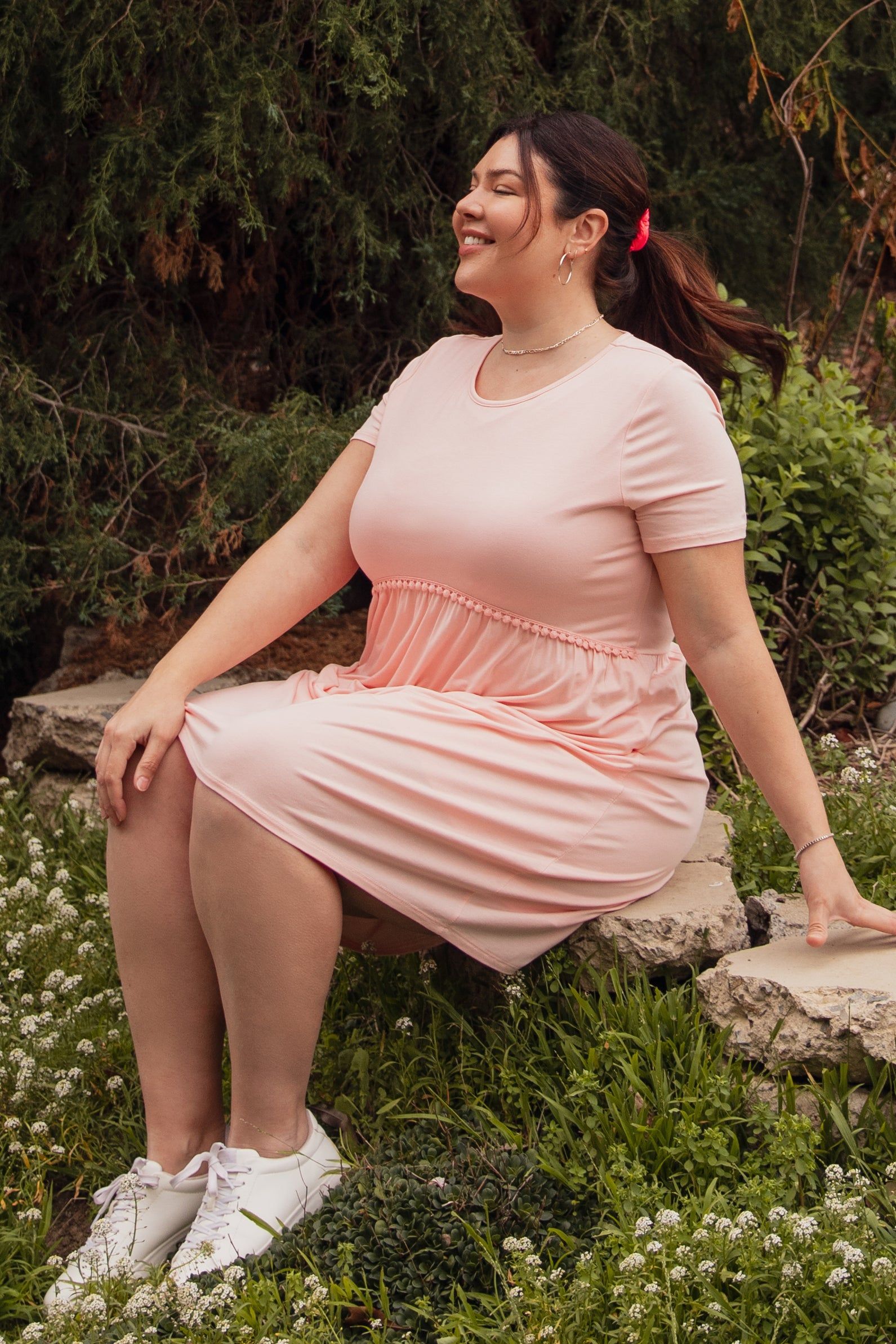 Light Pink Solid Crochet Trim Plus Shift Dress sold by Pinkblush product image thumbnail 5