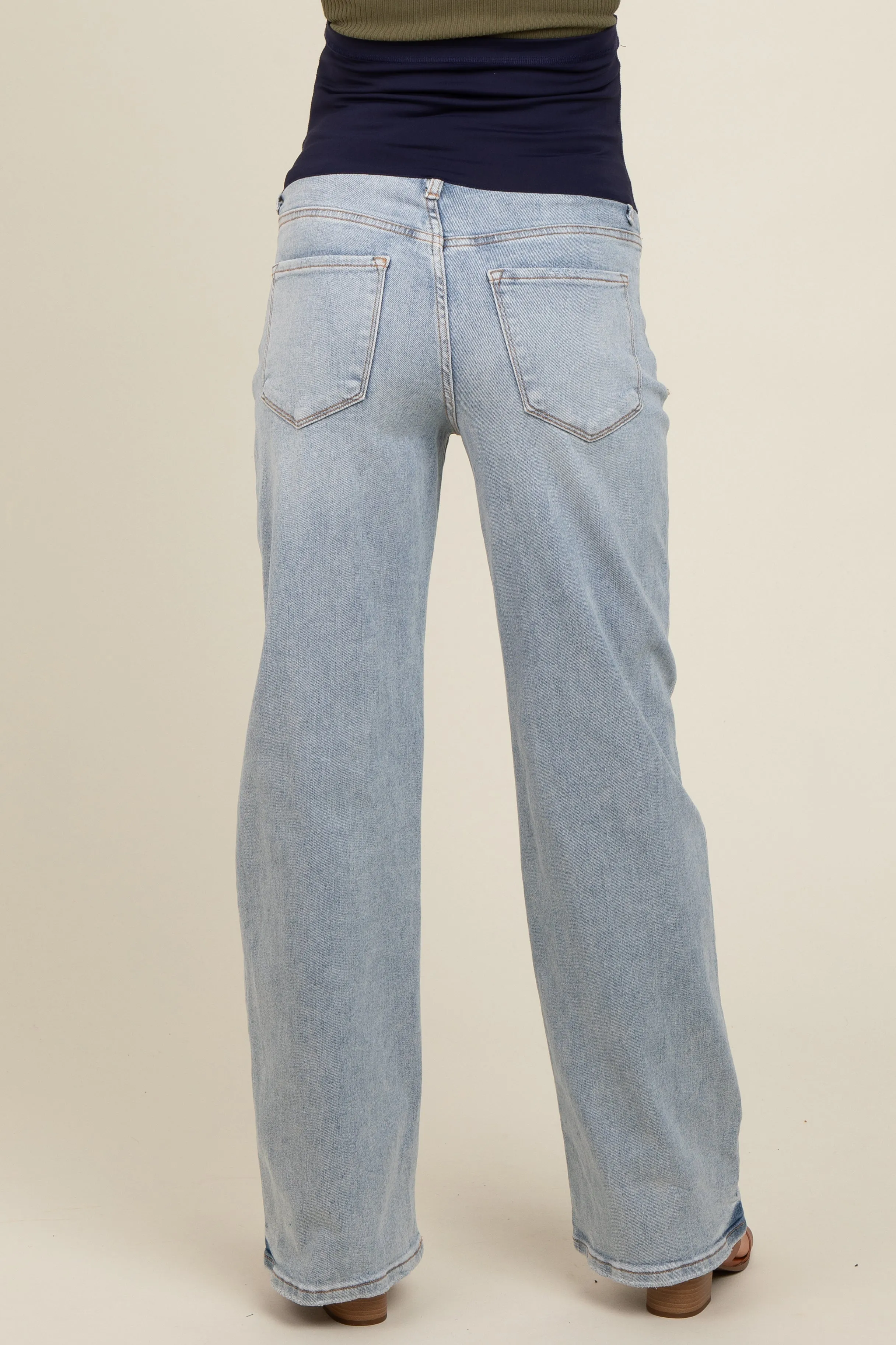 Light Blue Acid Wash Open Knee Maternity Bootcut Jeans sold by Pinkblush product image thumbnail 5