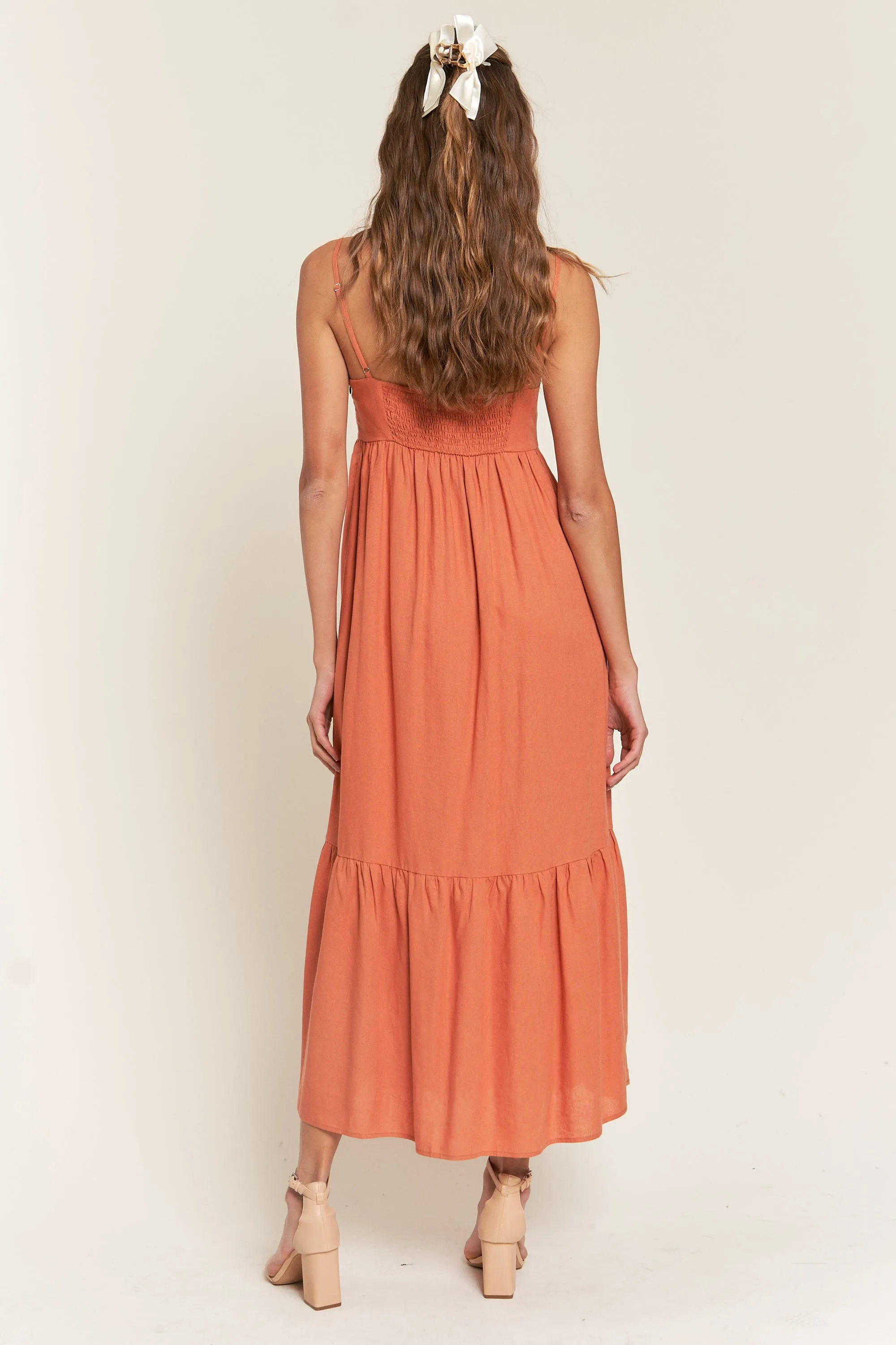 Rust Linen Front Cinch Midi Dress sold by Pinkblush product image thumbnail 3