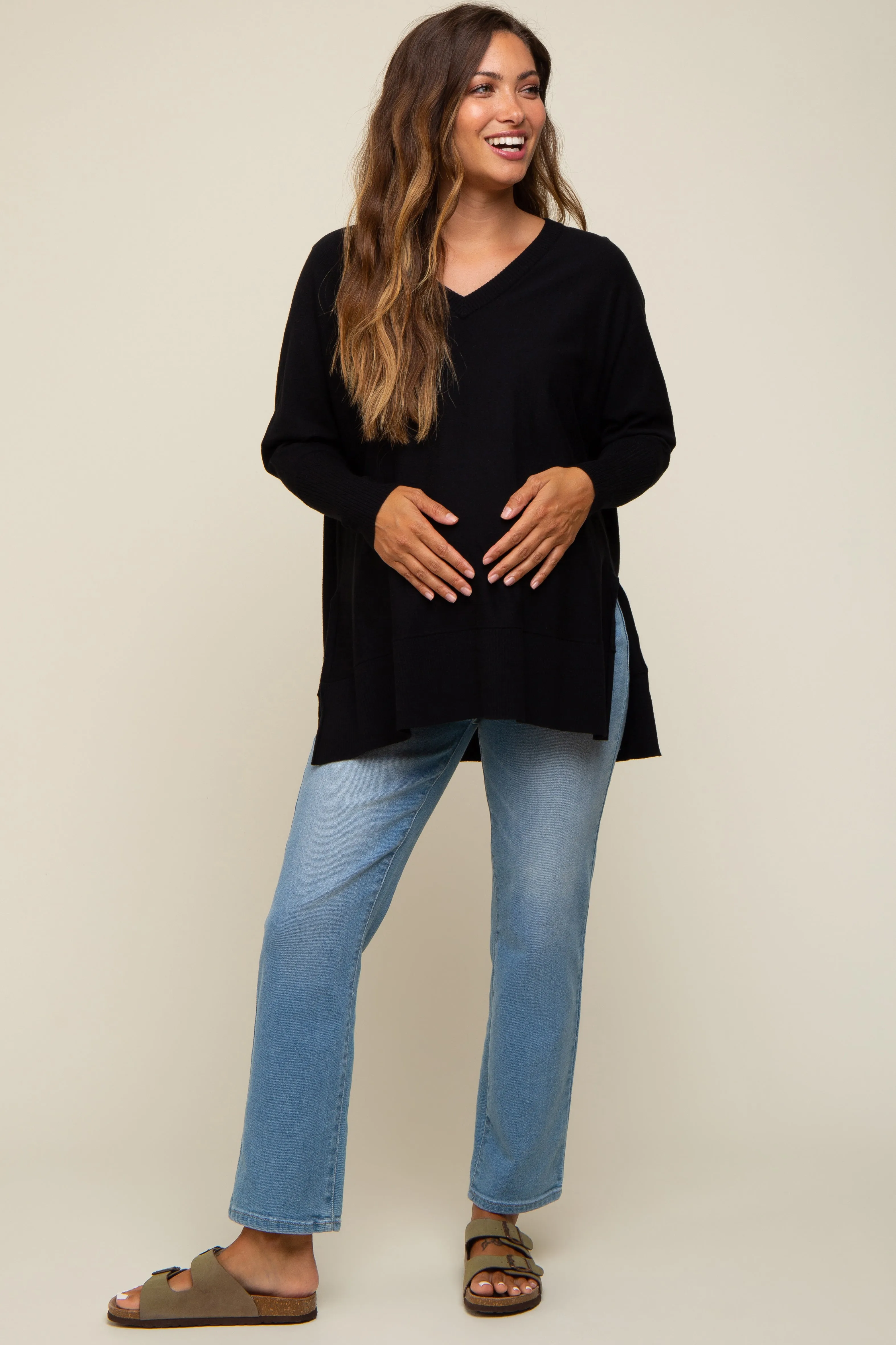 Black Knit Long Dolman Sleeve Maternity Top sold by Pinkblush