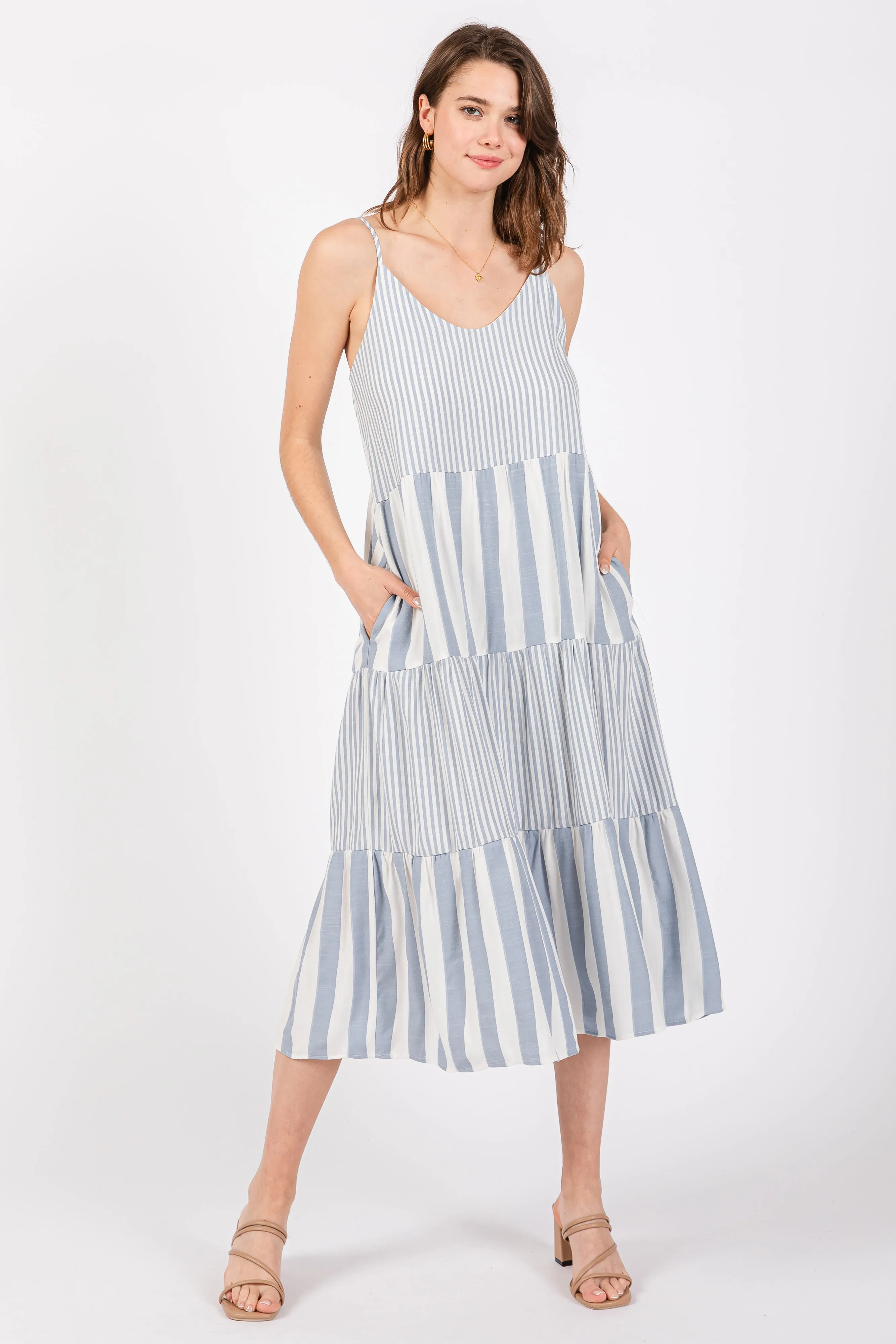 Blue Striped Side Pocket Midi Dress sold by Pinkblush
