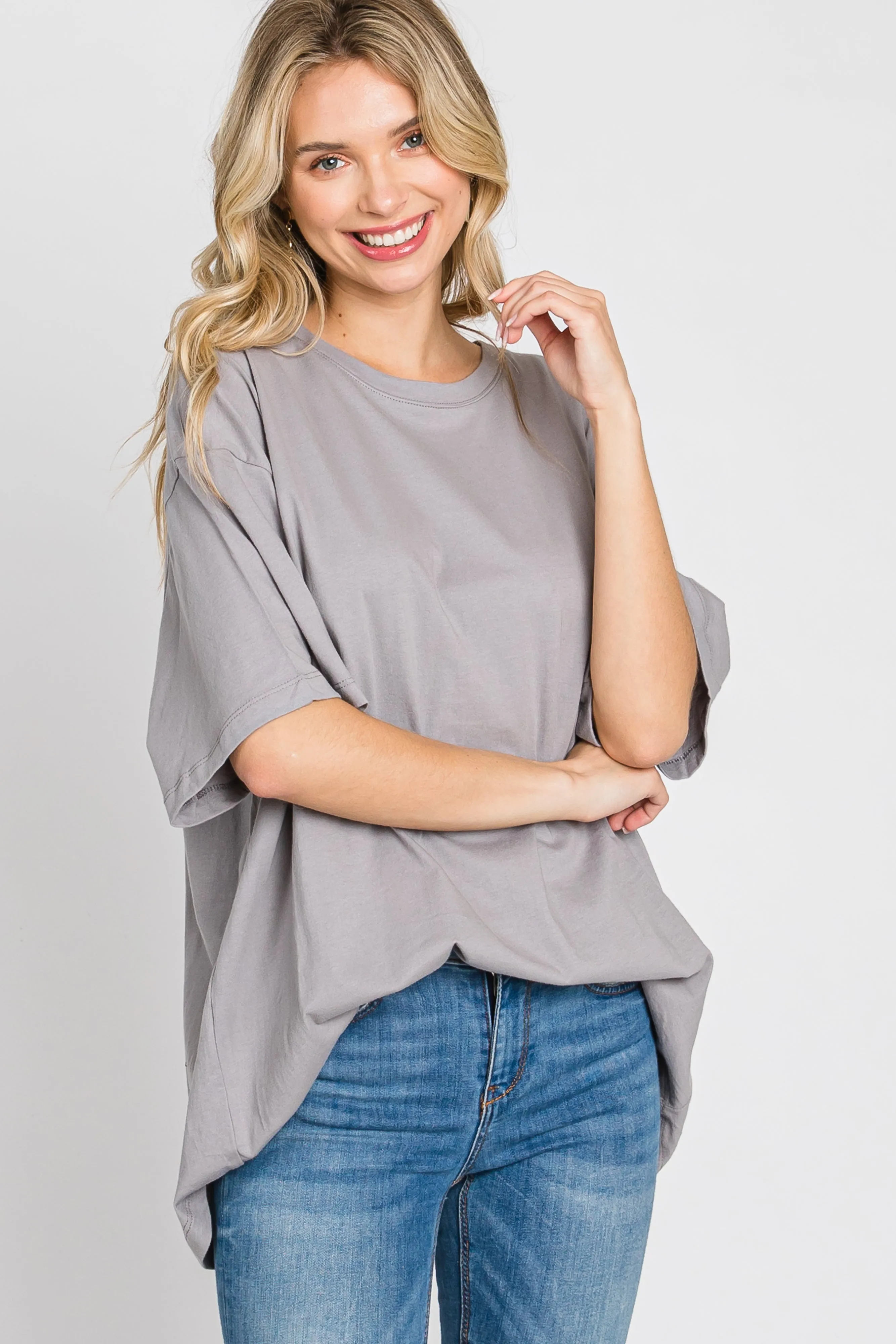 Grey Basic Oversized Tee sold by Pinkblush product image thumbnail 2
