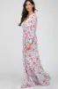 Ivory Floral Chiffon Long Sleeve Pleated Maxi Dress sold by Pinkblush