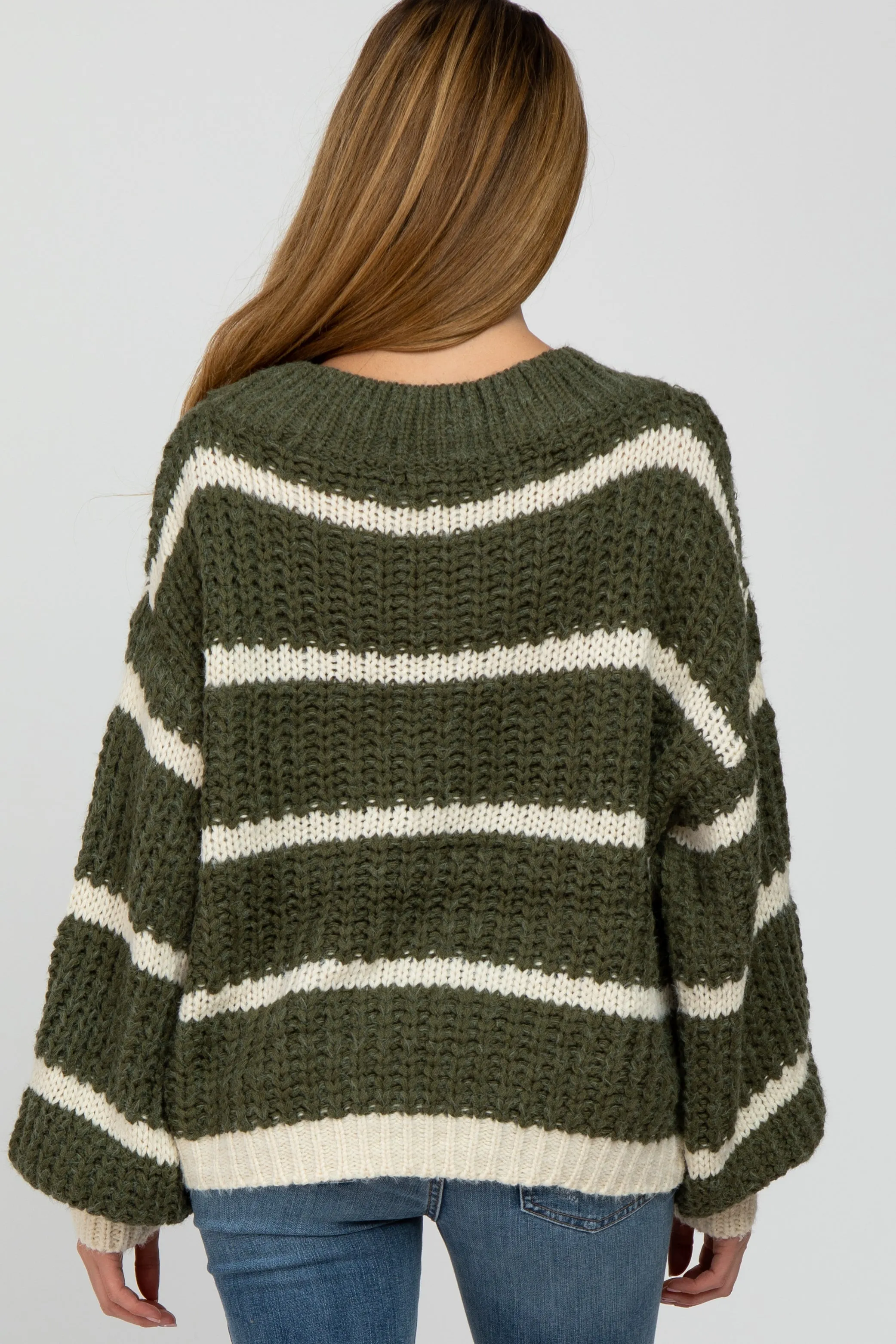 Olive Cream Striped Chunky Knit Maternity Sweater sold by Pinkblush product image thumbnail 4